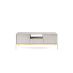 Szafka RTV LUMI 154 cm – szary, ryflowane fronty, złote nóżki