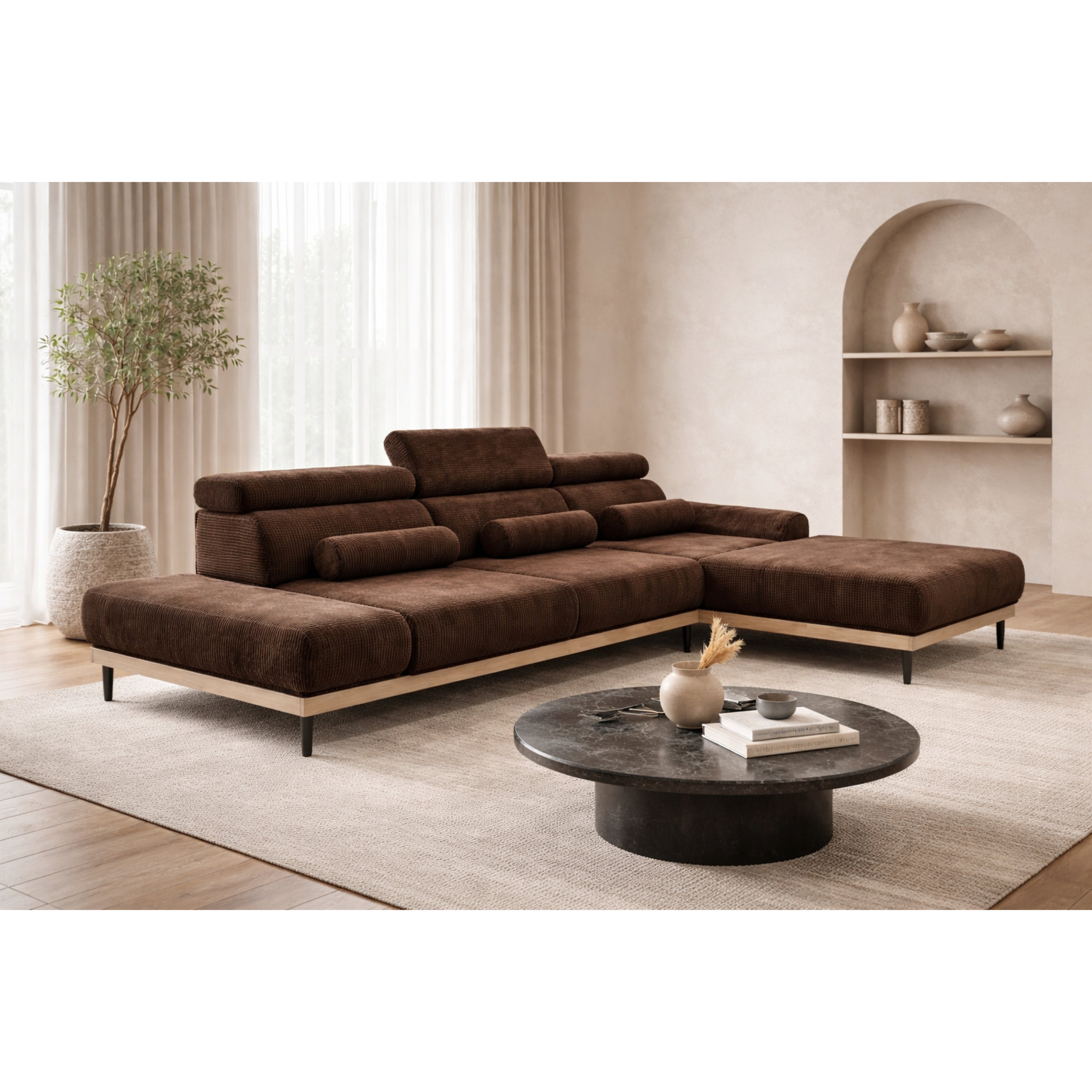 Narożnik nowoczesny 316cm Brązowy Montero Soft Lounge z el.funkcją wysuwu siedziska