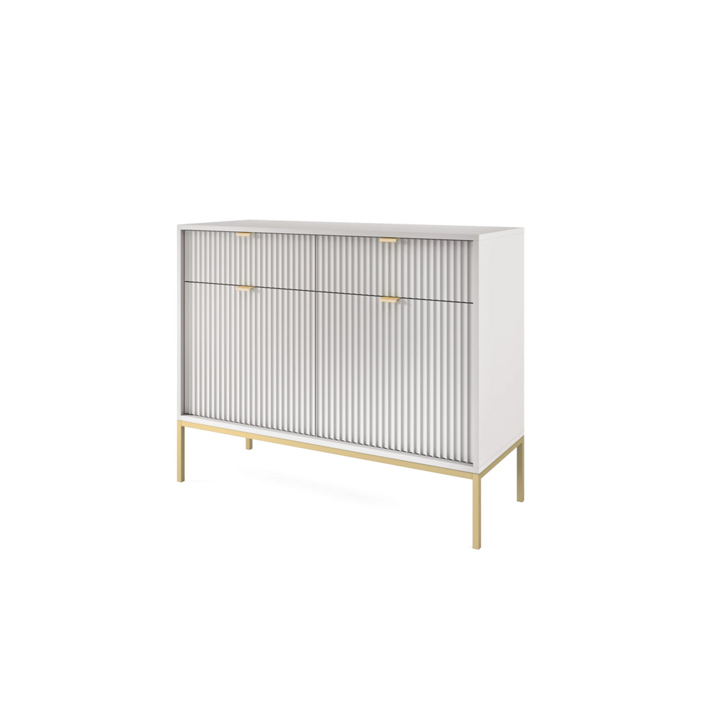 Komoda LUMI 2D2S – 104 cm, szary, ryflowane fronty, złote nóżki
