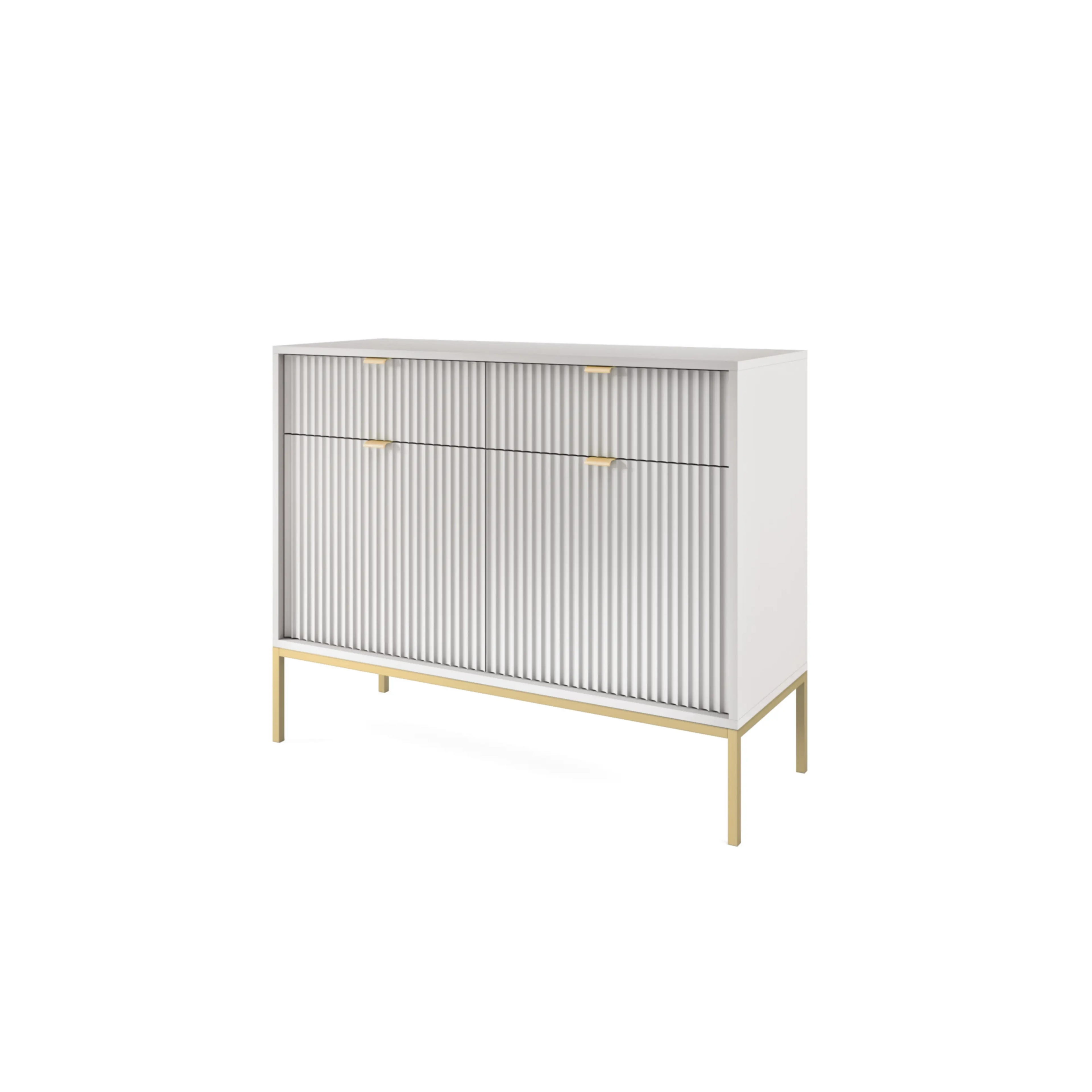 Komoda LUMI 2D2S – 104 cm, szary, ryflowane fronty, złote nóżki