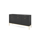 Komoda LUMI 3D – 154 cm, czarna, ryflowane fronty, złote nóżki