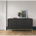 Komoda LUMI 3D – 154 cm, czarna, ryflowane fronty, złote nóżki