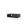 Stolik kawowy LUMI 1S – 104 cm, czarny, ryflowany front, złote nóżki