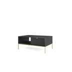 Stolik kawowy LUMI 1S – 104 cm, czarny, ryflowany front, złote nóżki