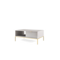 Stolik kawowy LUMI 1S – 104 cm, szary, ryflowany front, złote nóżki