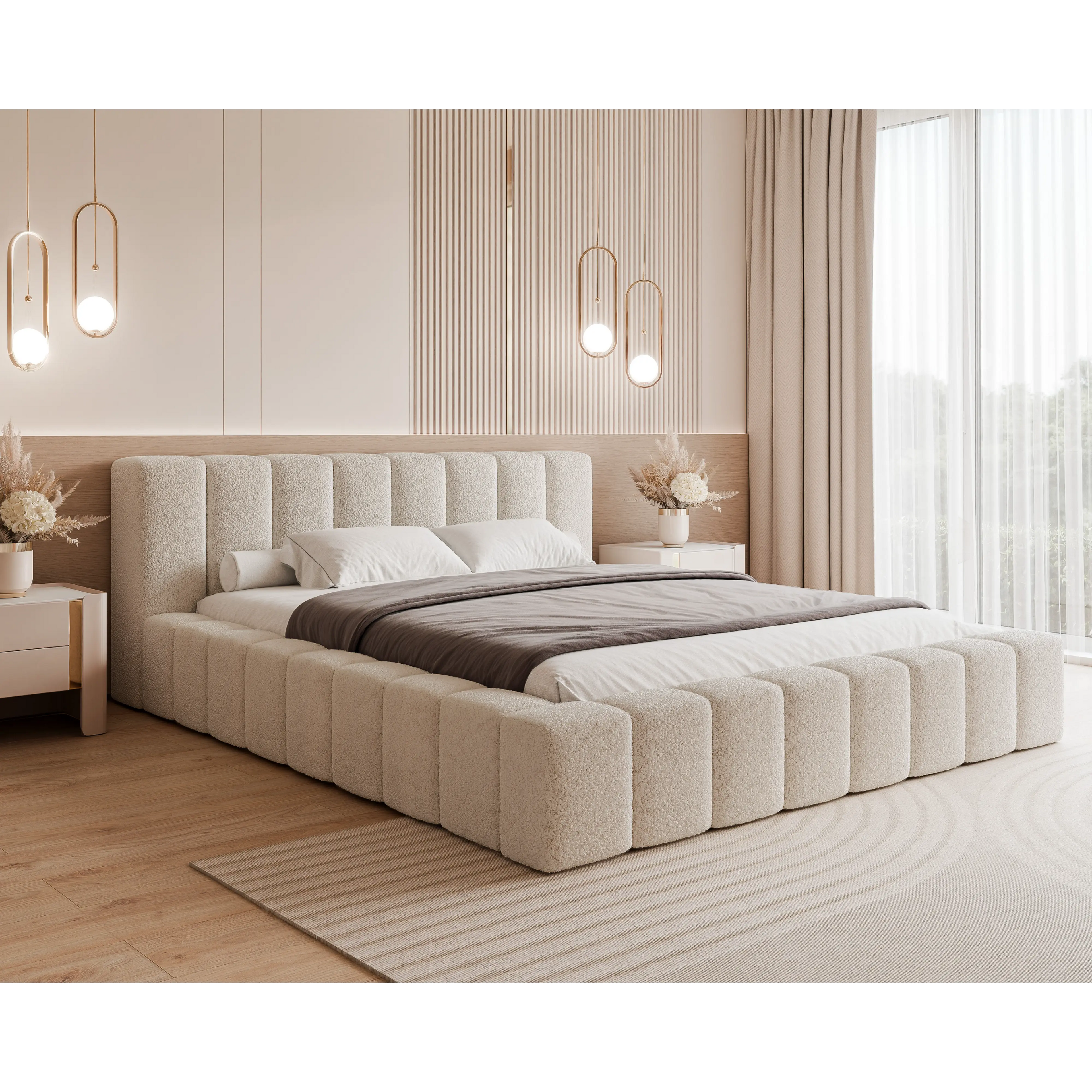 Łóżko tapicerowane z pojemnikiem PHOENIX - Tkanina Abriamo