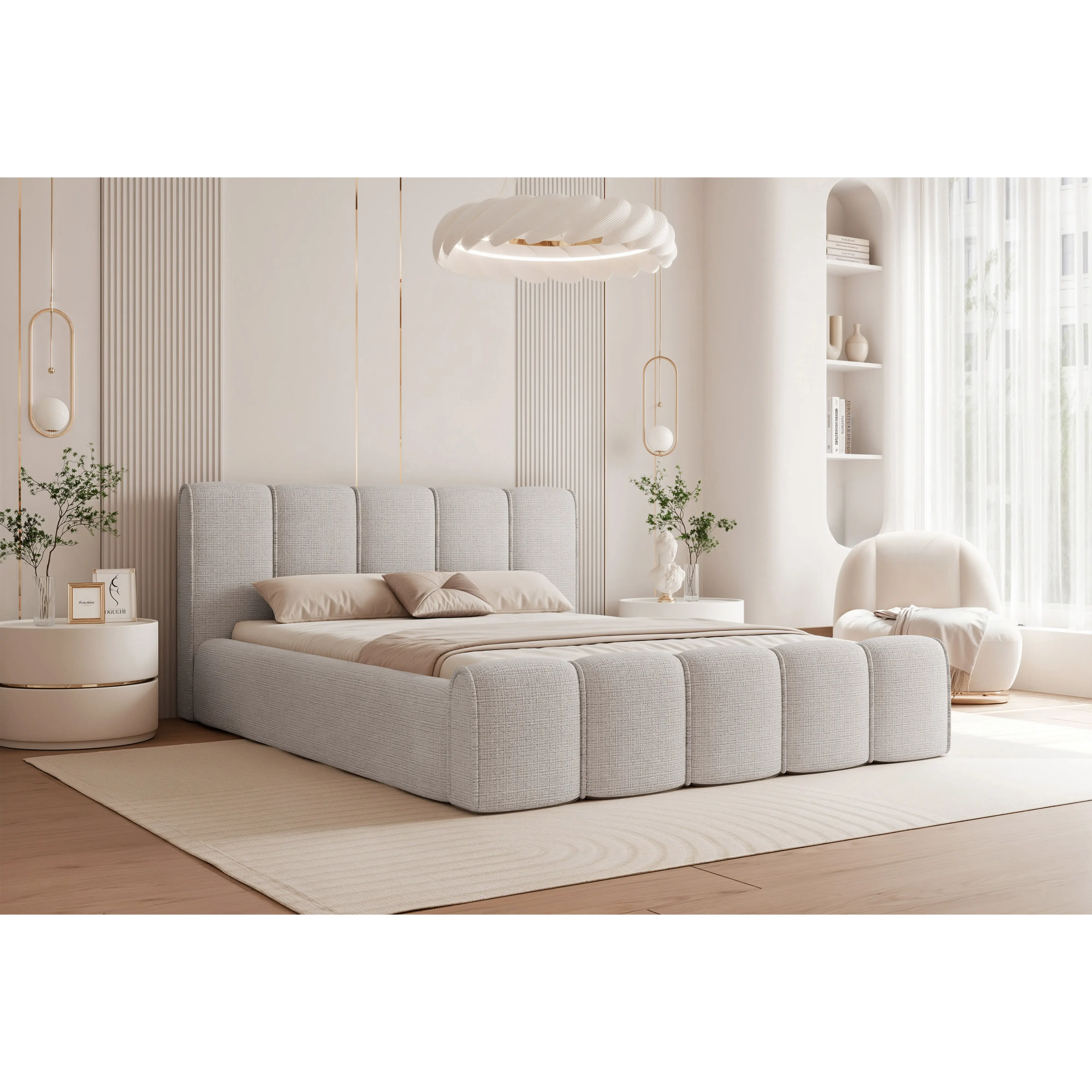 Łóżko tapicerowane QUANTUM z pojemnikiem - Tkanina Cremona