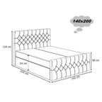 Łóżko kontynentalne Ciemno Szare Kemer z pojemnikiem