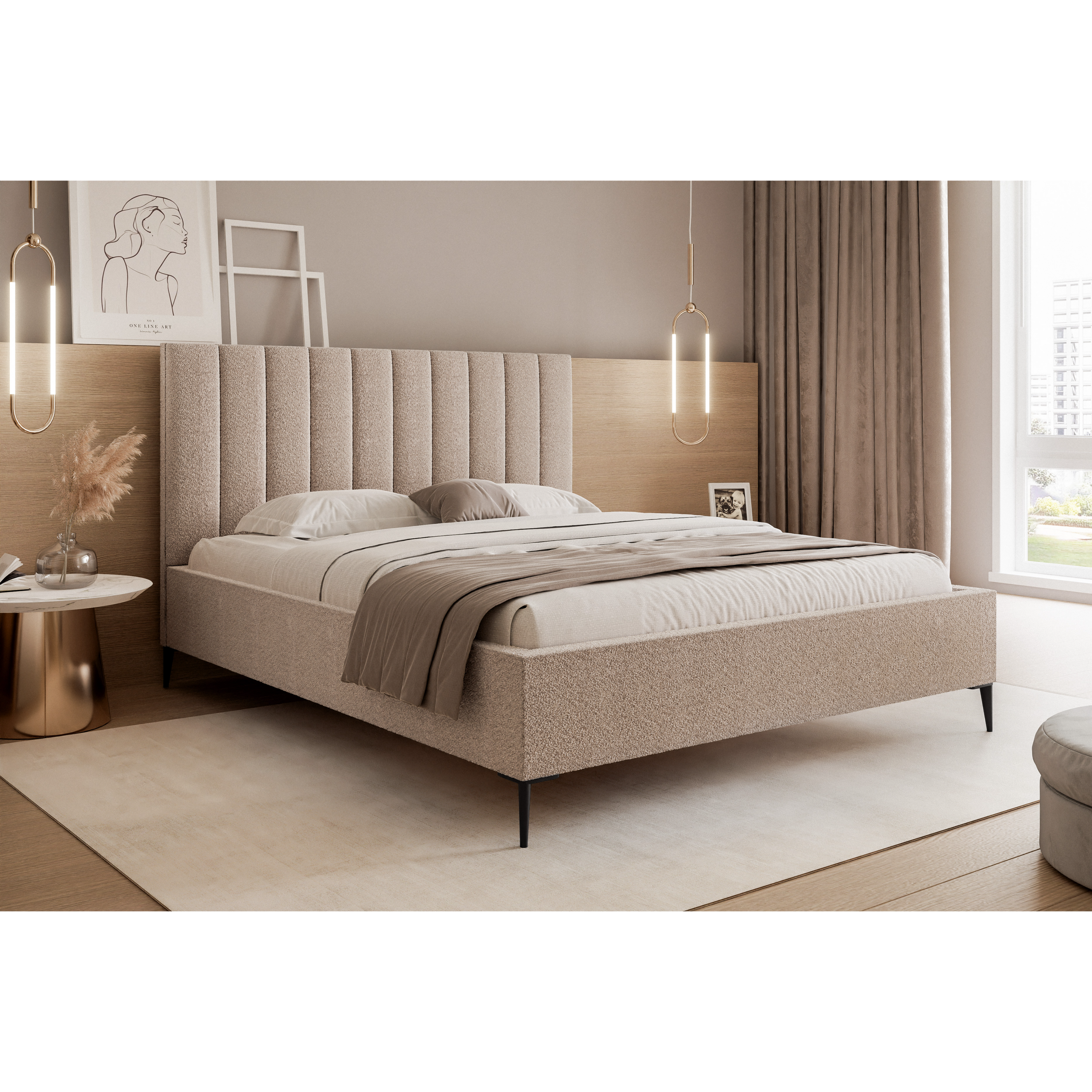 Łóżko tapicerowane VELORIA SOFT 120–200x200 z wysokim zagłówkiem na nóżkach