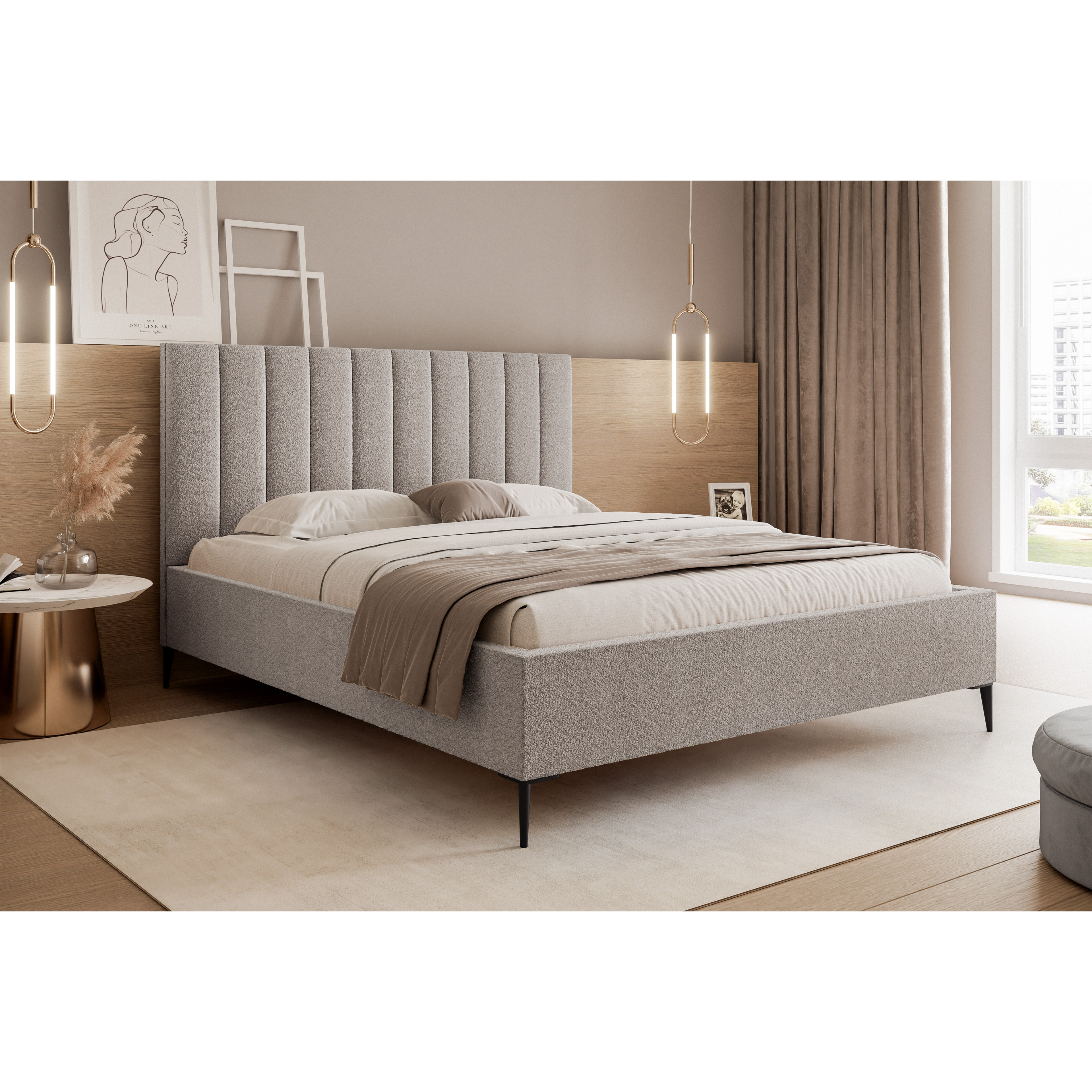 Łóżko tapicerowane VELORIA SOFT 120–200x200 z wysokim zagłówkiem na nóżkach