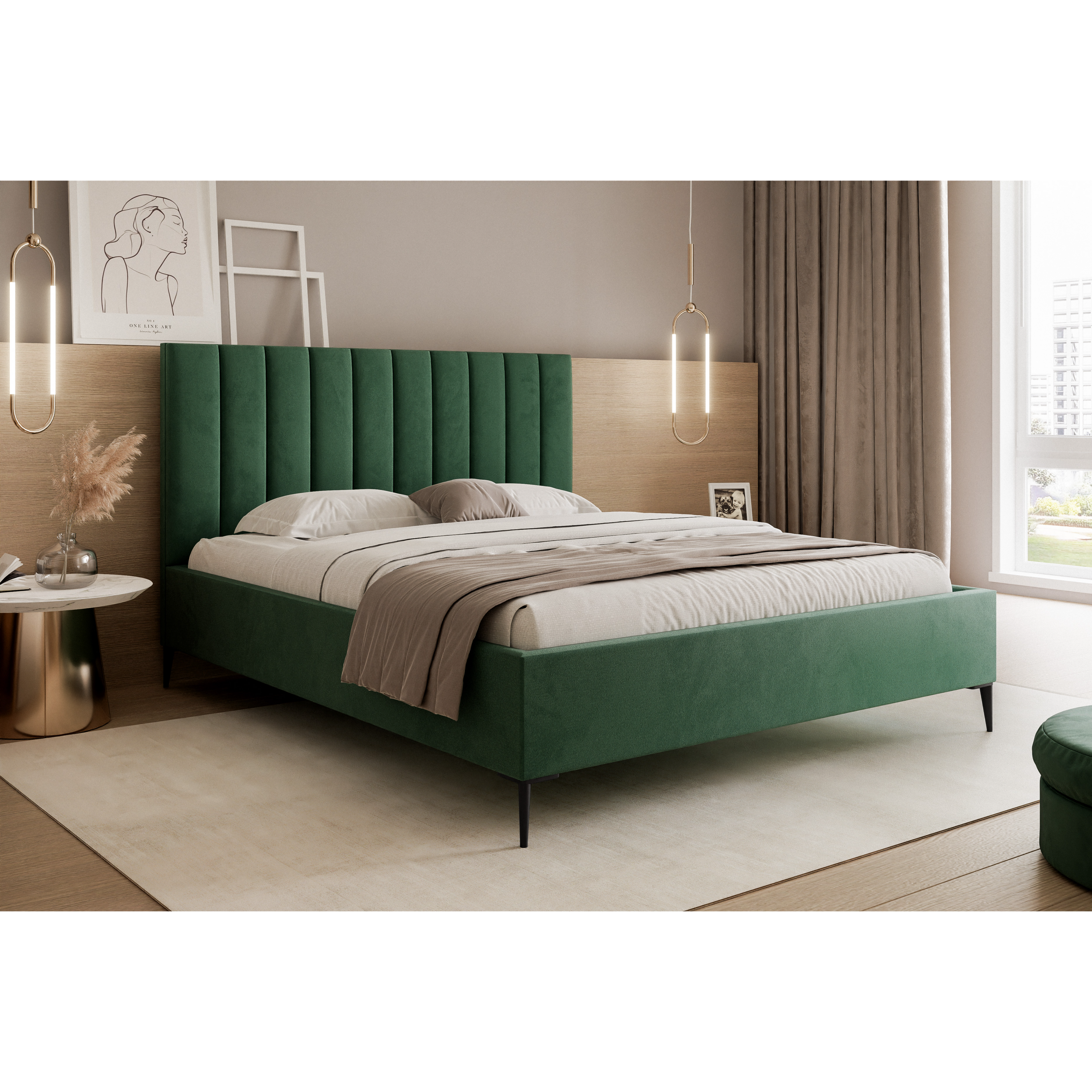 Łóżko tapicerowane VELORIA SOFT 120–200x200 z wysokim zagłówkiem na nóżkach