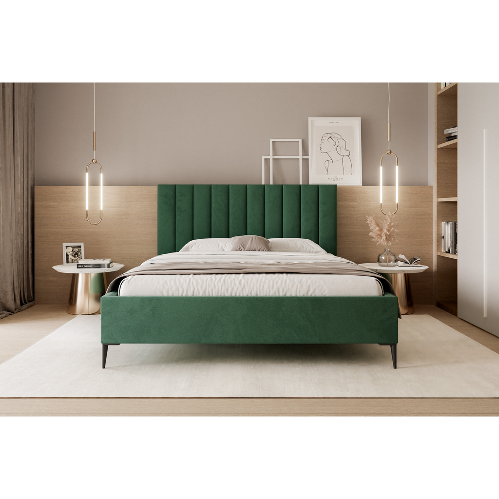 Łóżko tapicerowane VELORIA SOFT 120–200x200 z wysokim zagłówkiem na nóżkach