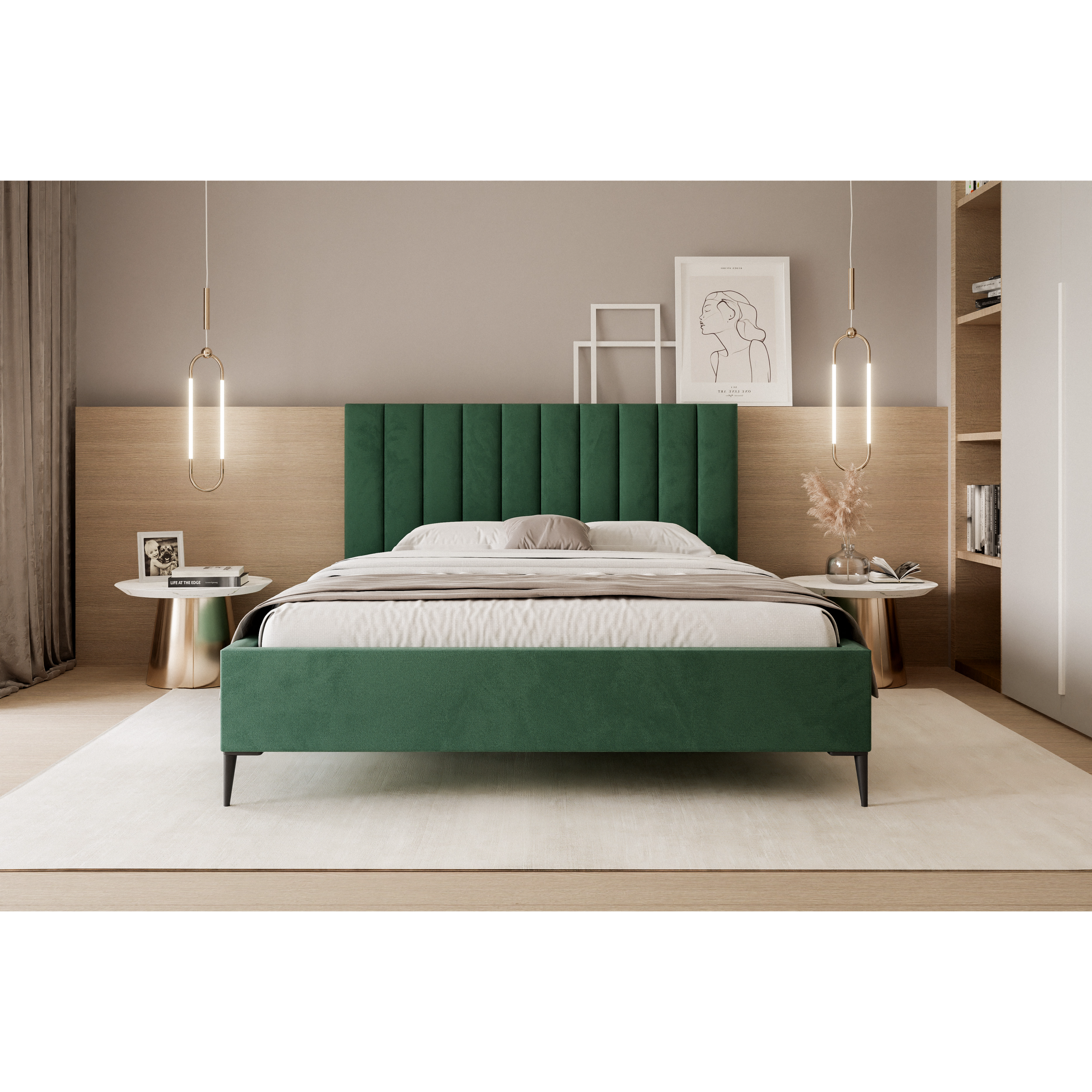 Łóżko tapicerowane VELORIA SOFT 120–200x200 z wysokim zagłówkiem na nóżkach