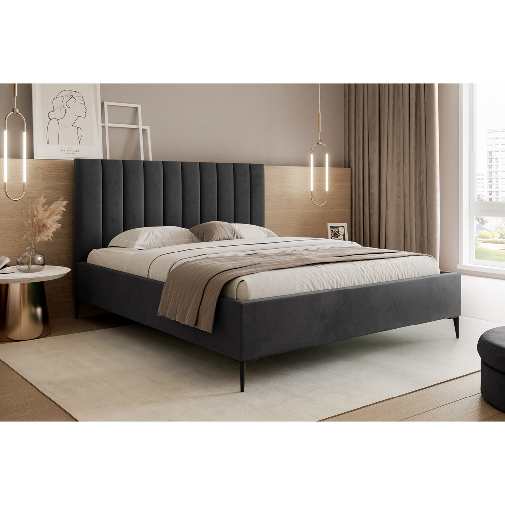 Łóżko tapicerowane VELORIA SOFT 120–200x200 z wysokim zagłówkiem na nóżkach