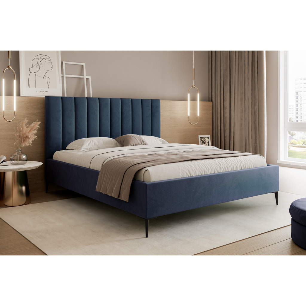 Łóżko tapicerowane VELORIA SOFT 120–200x200 z wysokim zagłówkiem na nóżkach