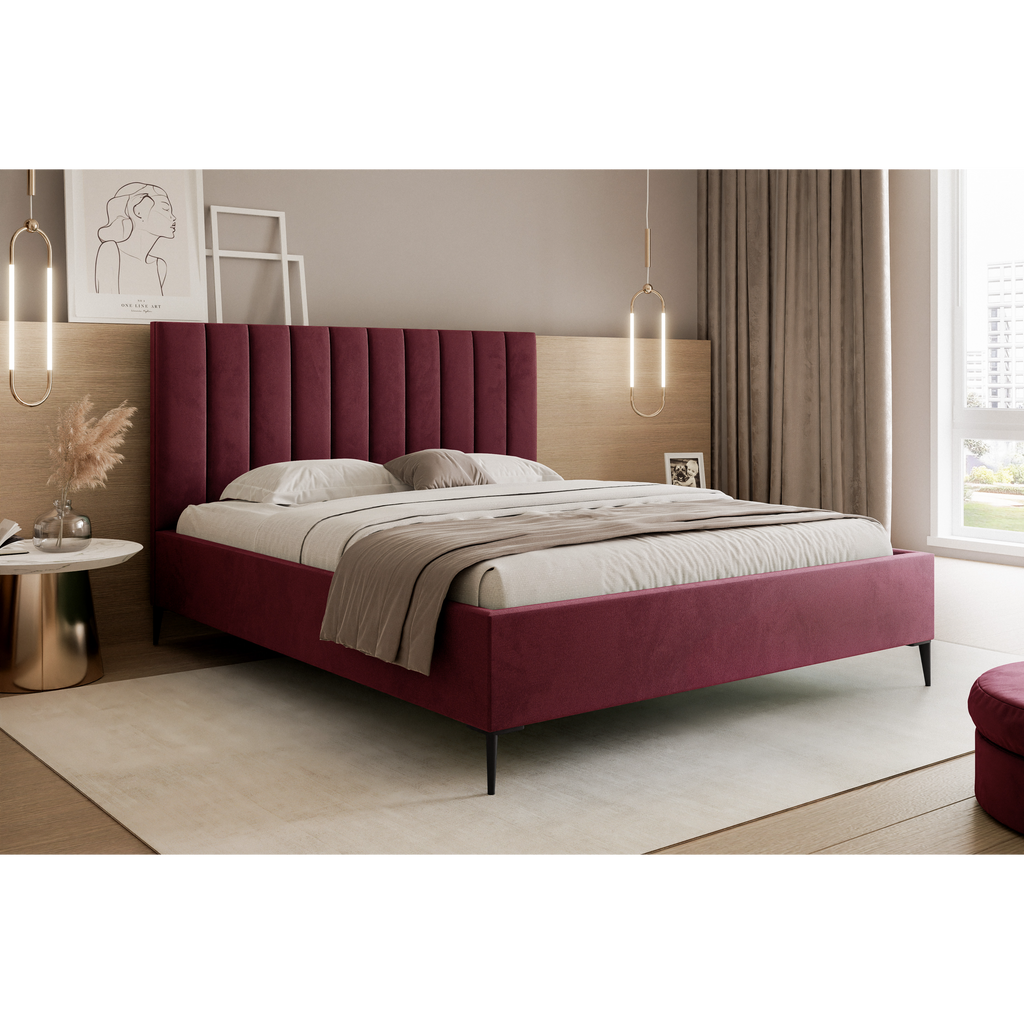 Łóżko tapicerowane VELORIA SOFT 120–200x200 z wysokim zagłówkiem na nóżkach