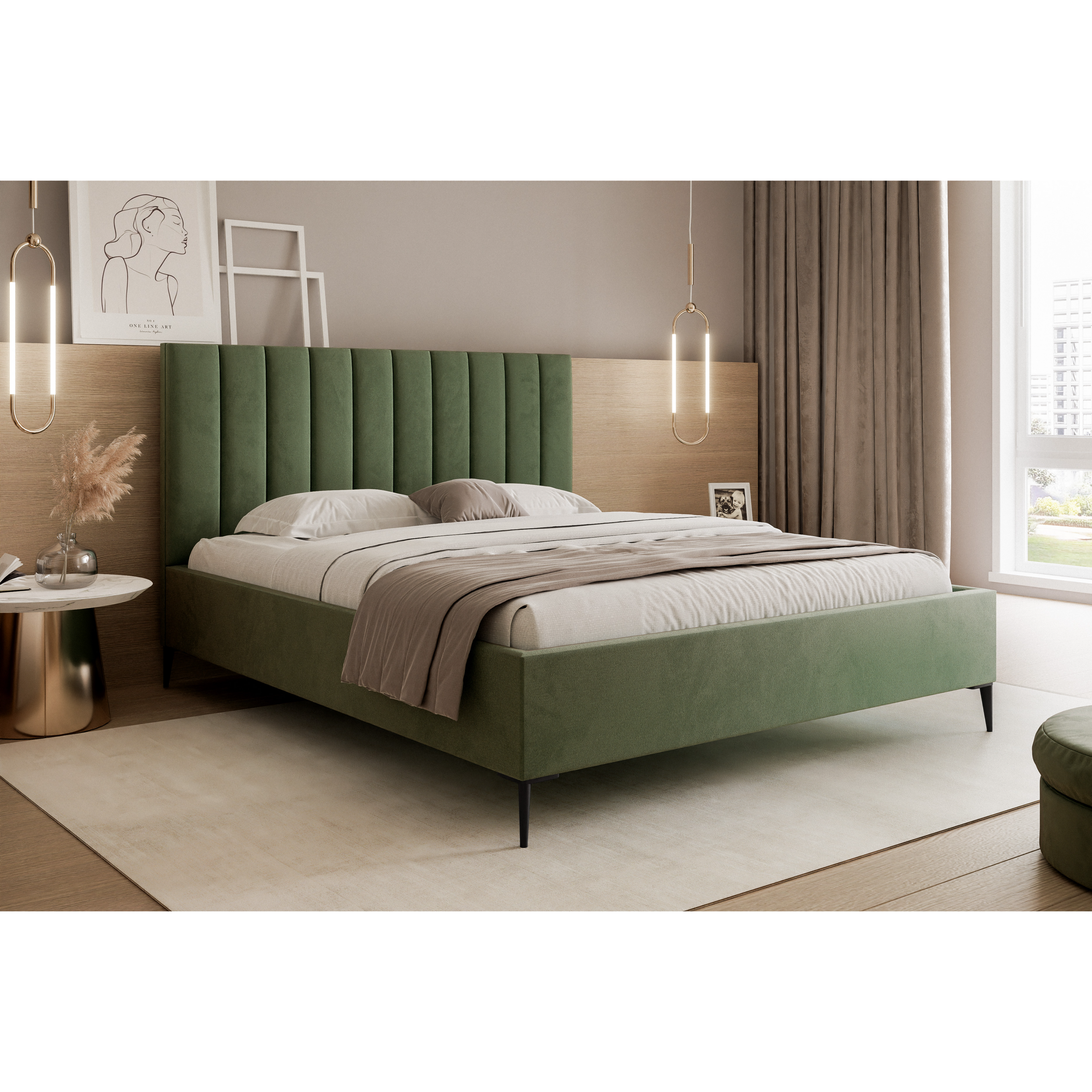 Łóżko tapicerowane VELORIA SOFT 120–200x200 z wysokim zagłówkiem na nóżkach