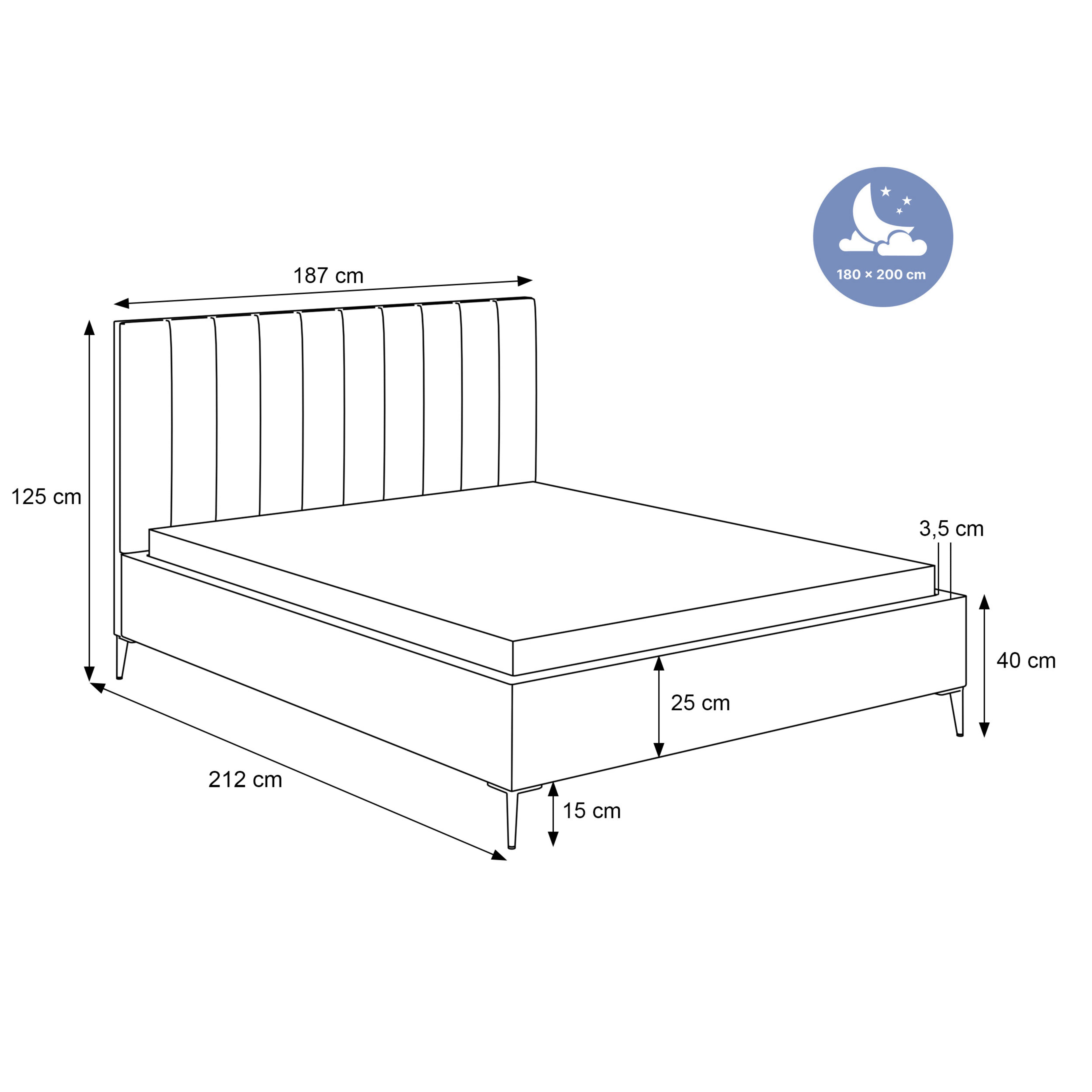 Łóżko tapicerowane VELORIA SOFT 120–200x200 z wysokim zagłówkiem na nóżkach