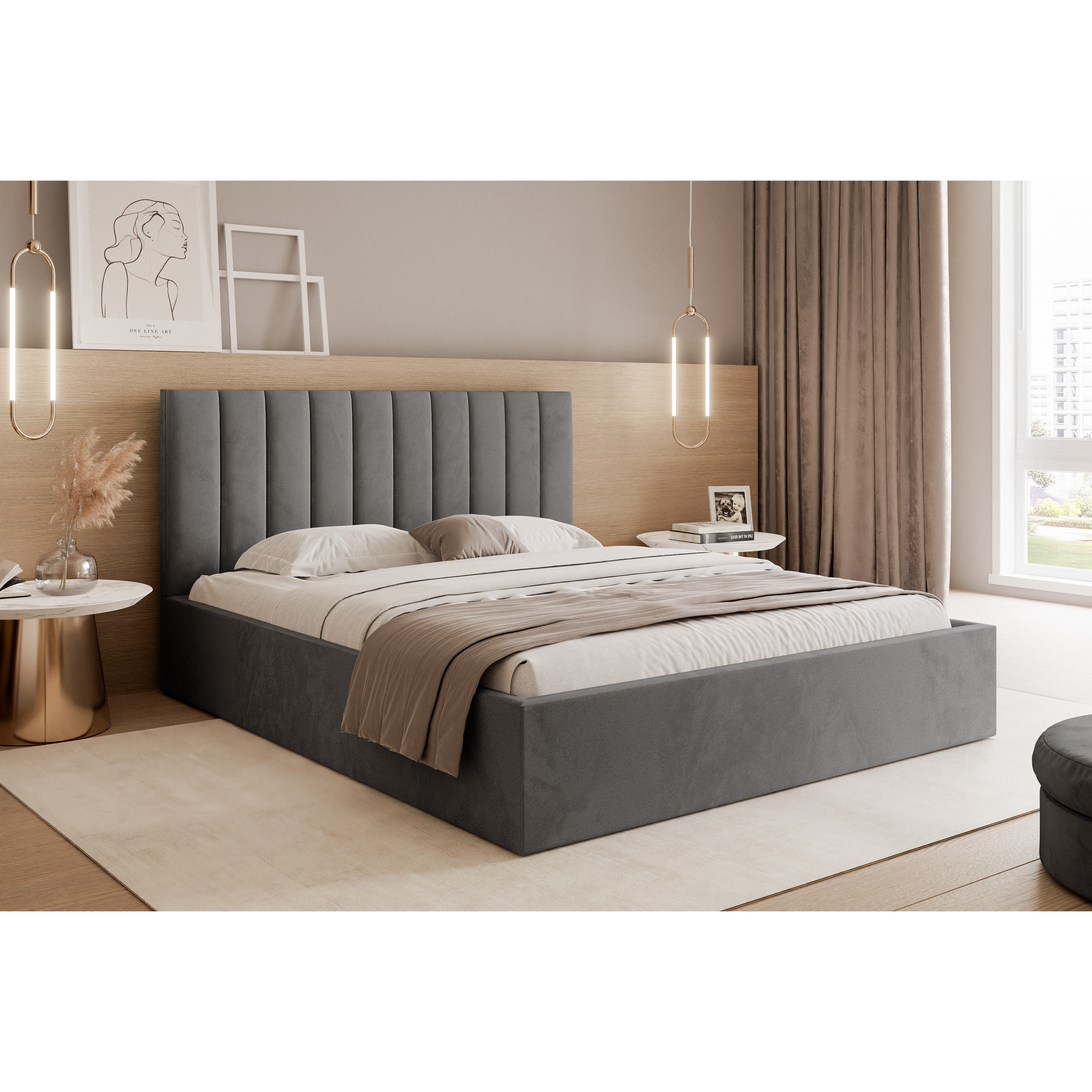 Łóżko tapicerowane VELORIA SOFT 120–200x200 z wysokim zagłówkiem