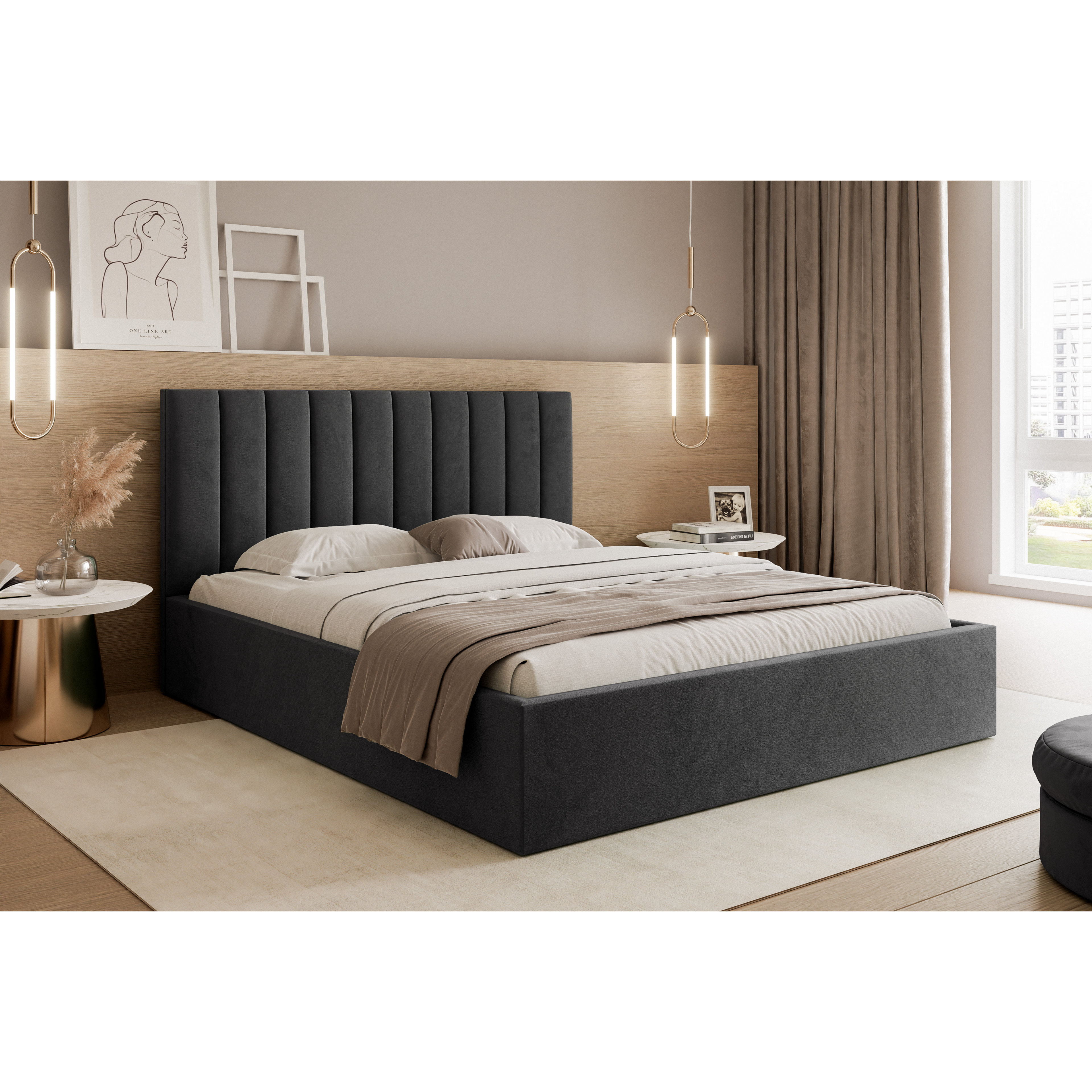 Łóżko tapicerowane VELORIA SOFT 120–200x200 z wysokim zagłówkiem