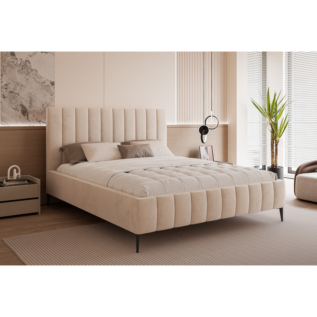 Łóżko tapicerowane VELORIA PANEL AIR 120–200x200 z wysokim zagłówkiem na nóżkach