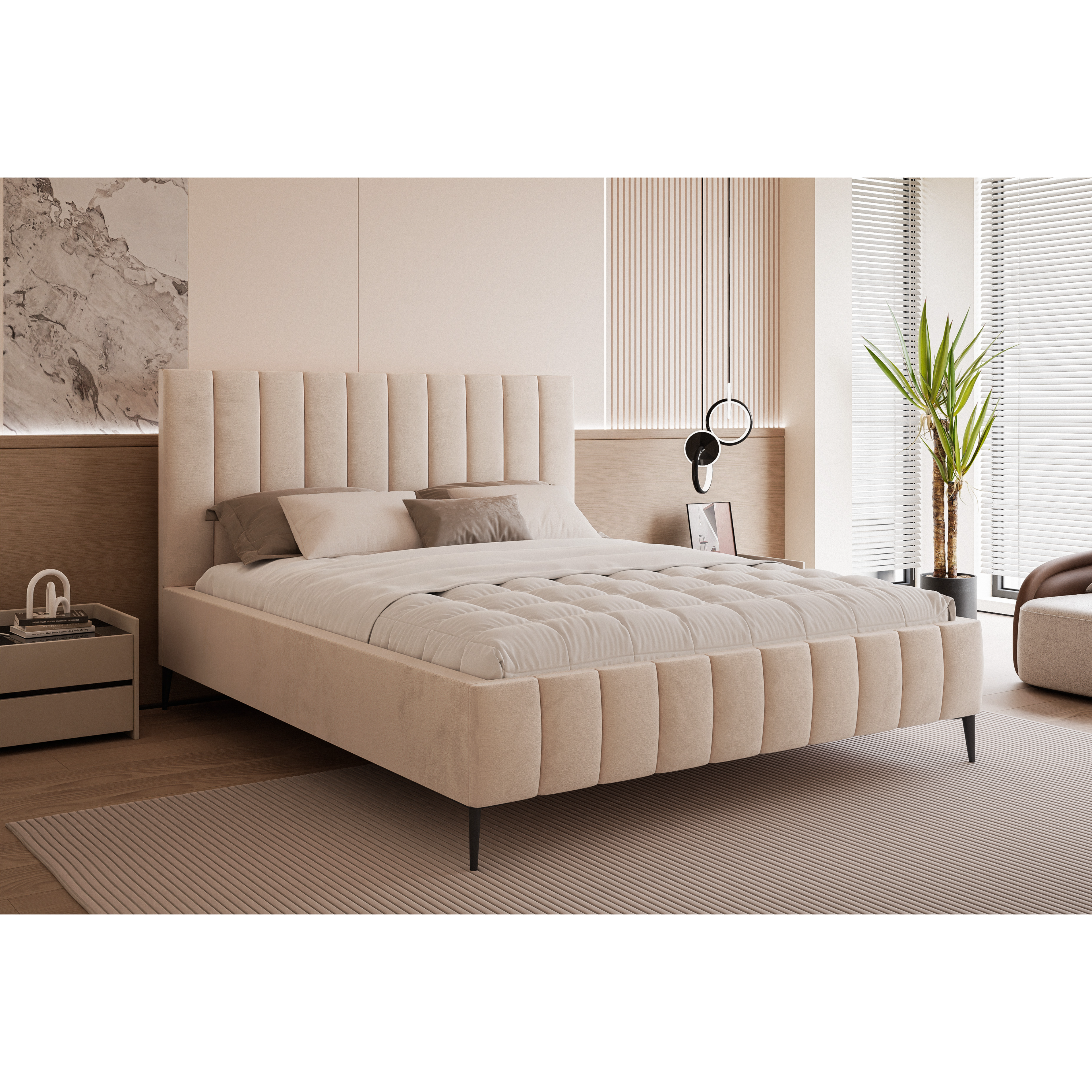 Łóżko tapicerowane VELORIA PANEL AIR 120–200x200 z wysokim zagłówkiem na nóżkach