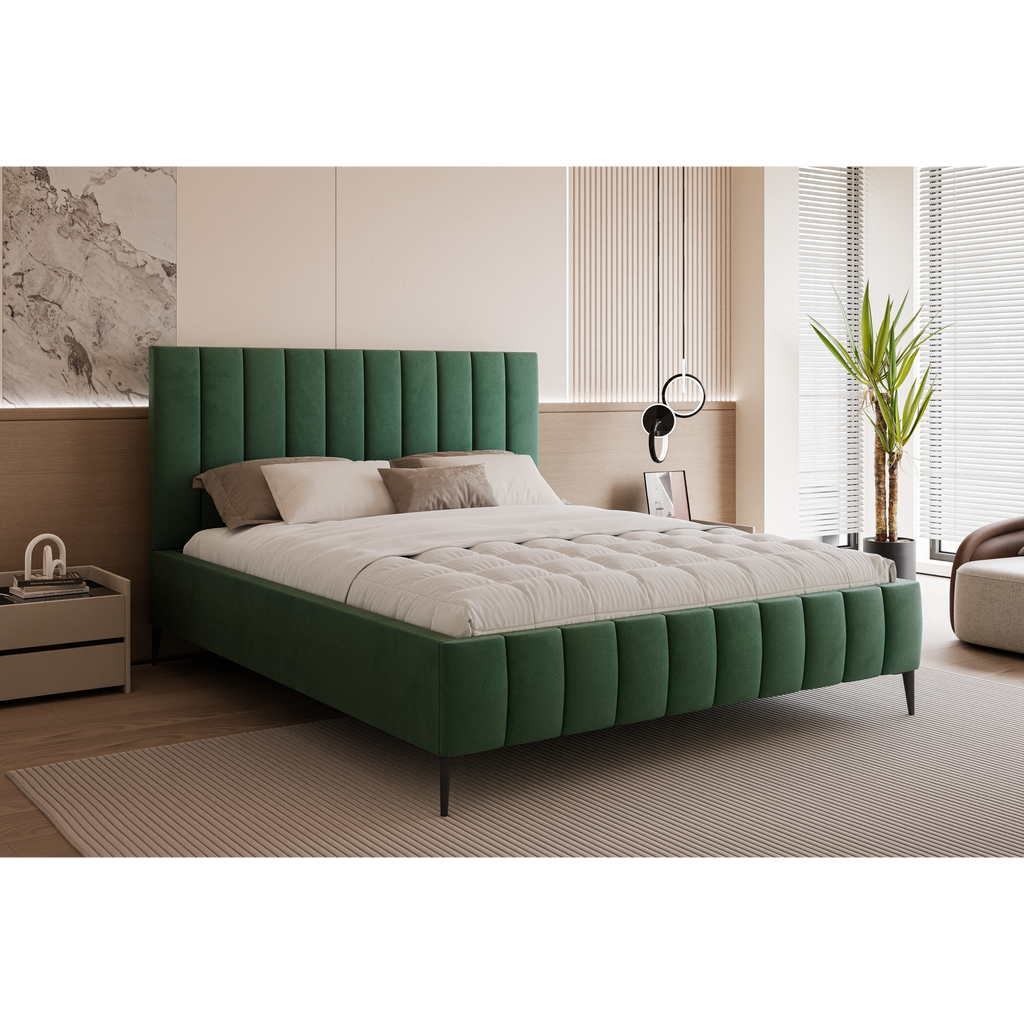 Łóżko tapicerowane VELORIA PANEL AIR 120–200x200 z wysokim zagłówkiem na nóżkach