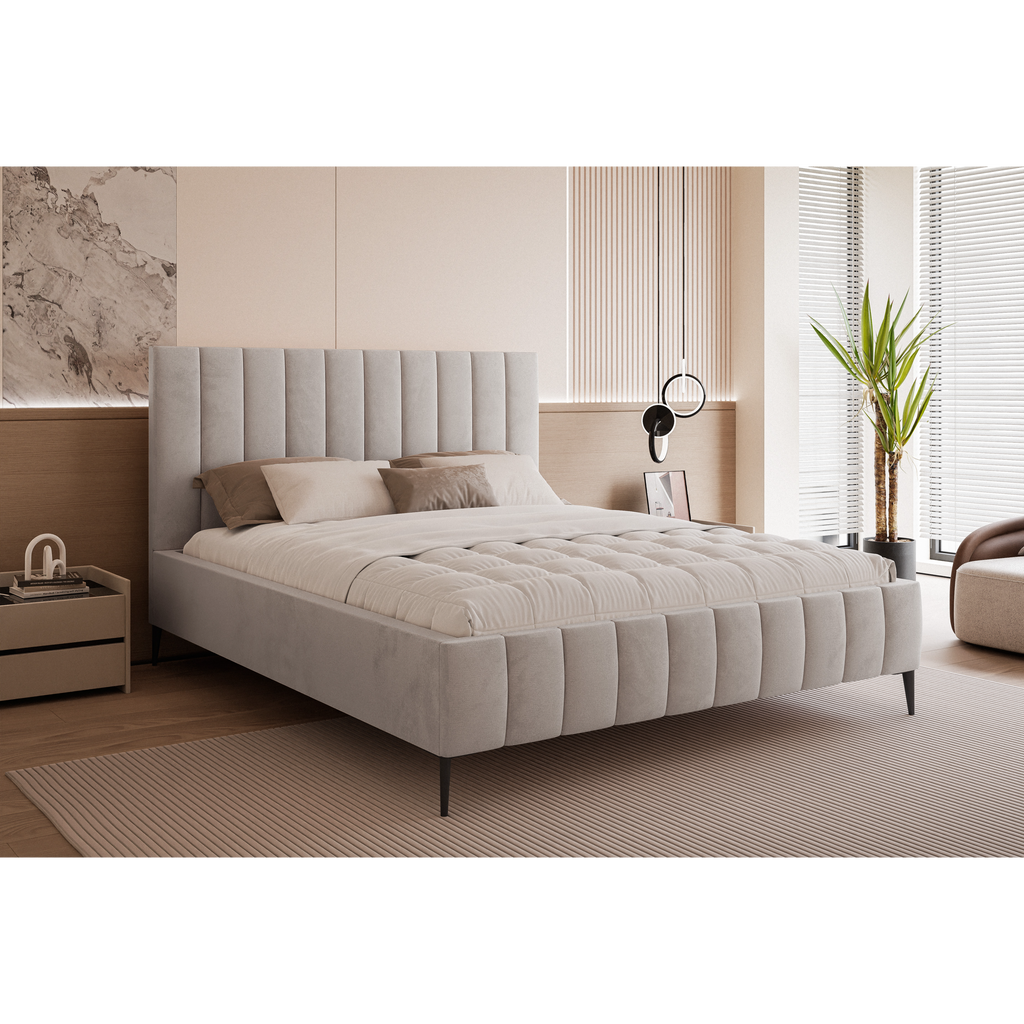 Łóżko tapicerowane VELORIA PANEL AIR 120–200x200 z wysokim zagłówkiem na nóżkach