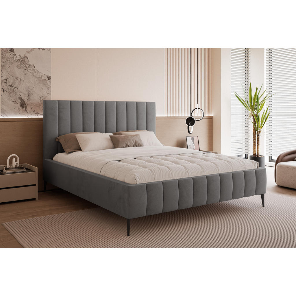 Łóżko tapicerowane VELORIA PANEL AIR 120–200x200 z wysokim zagłówkiem na nóżkach