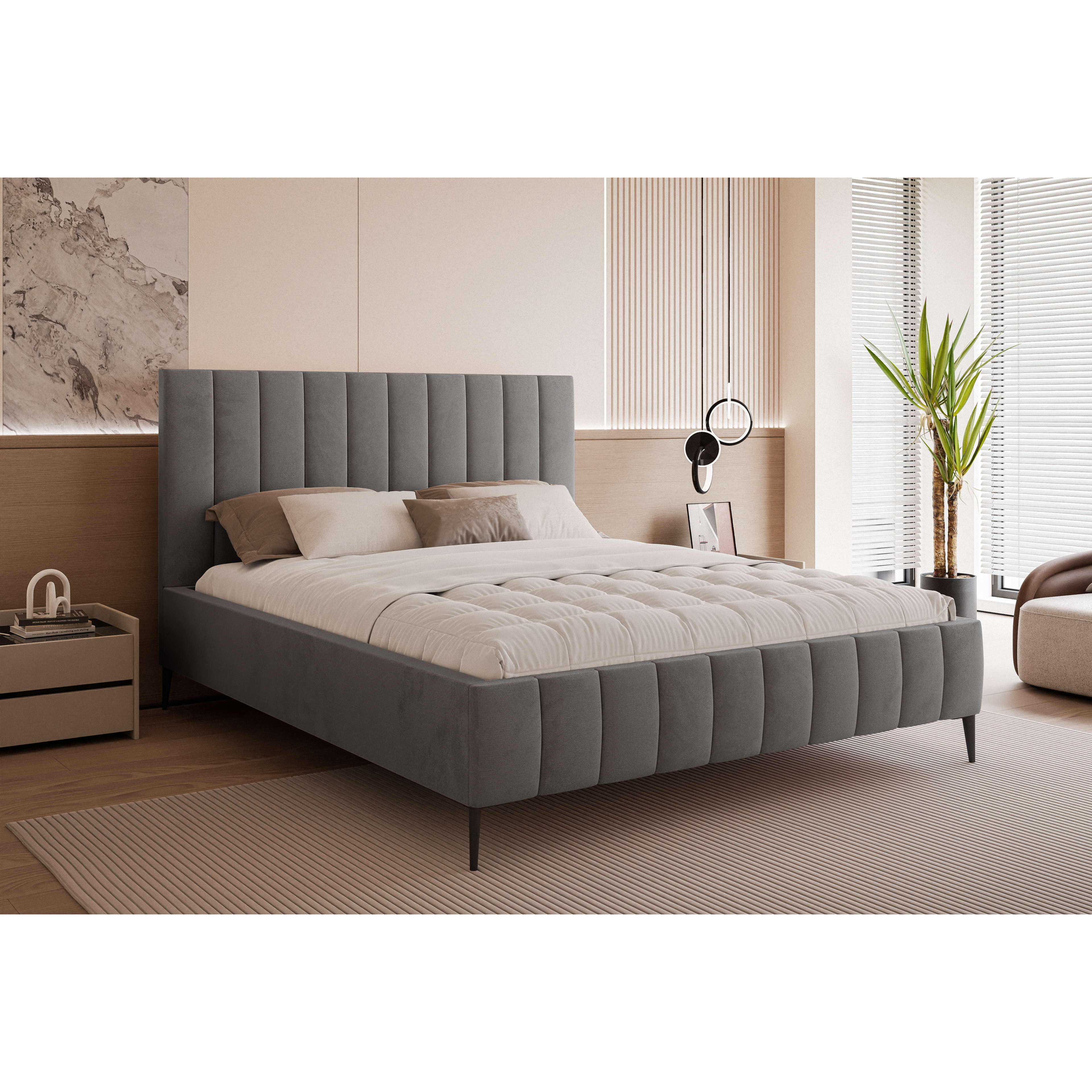 Łóżko tapicerowane VELORIA PANEL AIR 120–200x200 z wysokim zagłówkiem na nóżkach