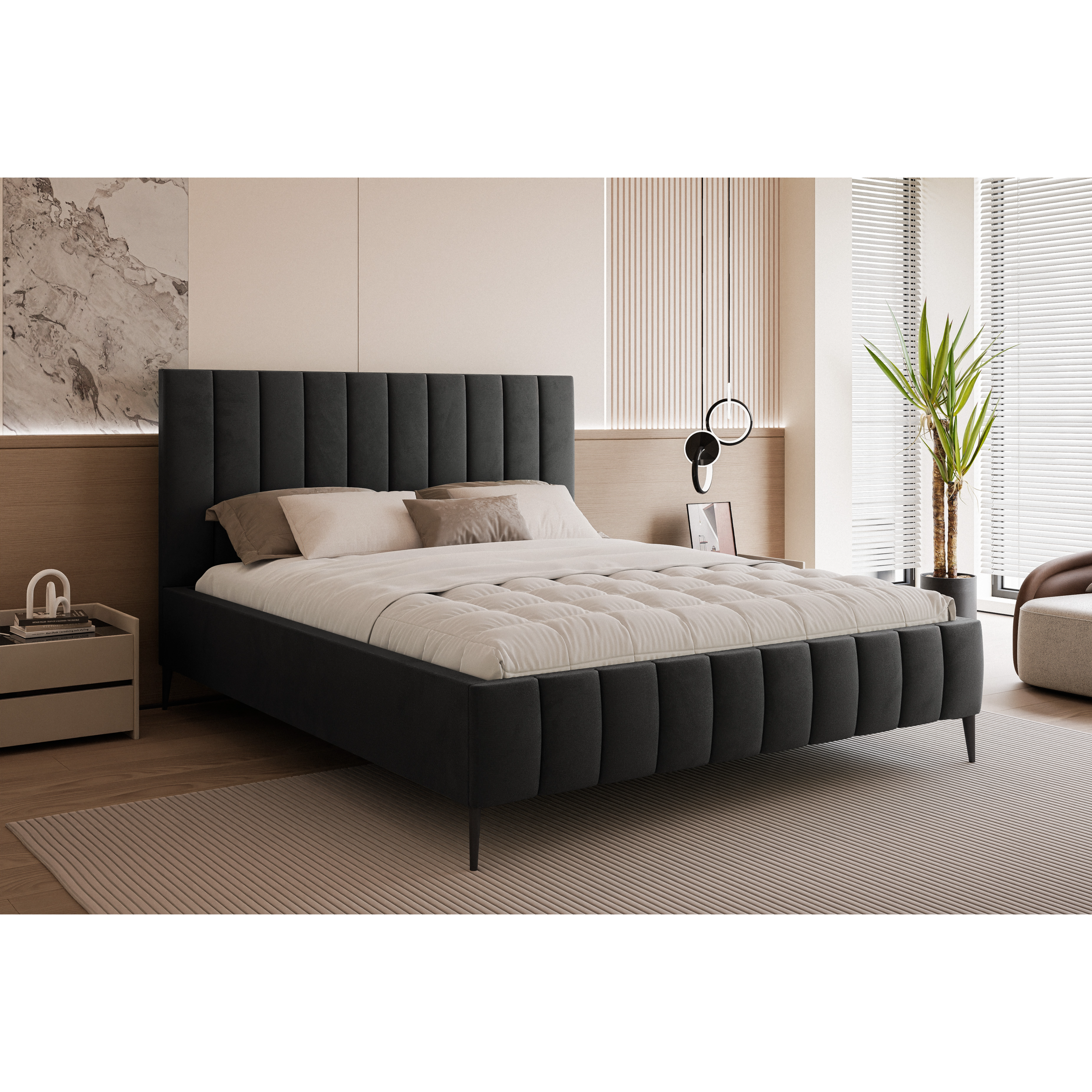Łóżko tapicerowane VELORIA PANEL AIR 120–200x200 z wysokim zagłówkiem na nóżkach