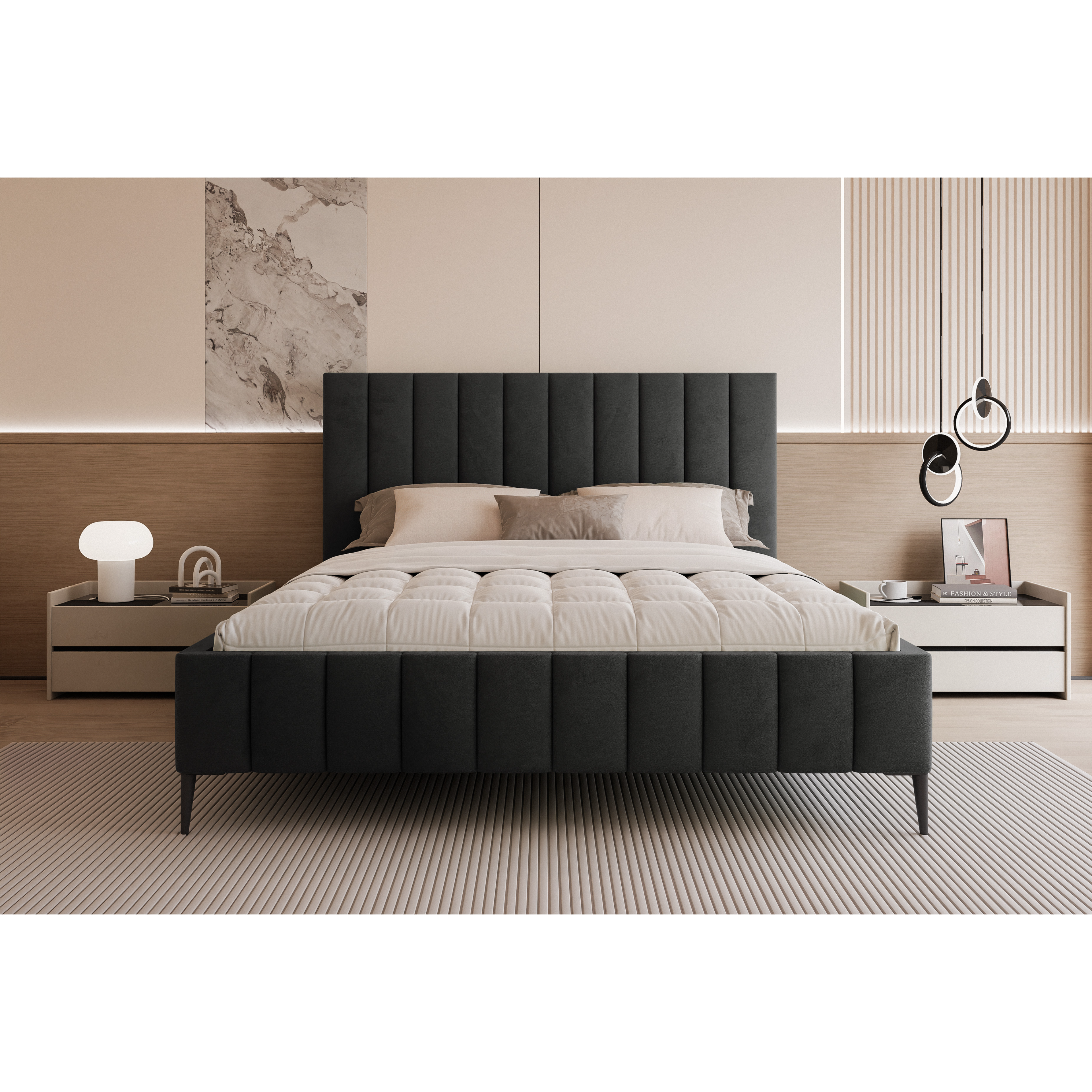 Łóżko tapicerowane VELORIA PANEL AIR 120–200x200 z wysokim zagłówkiem na nóżkach
