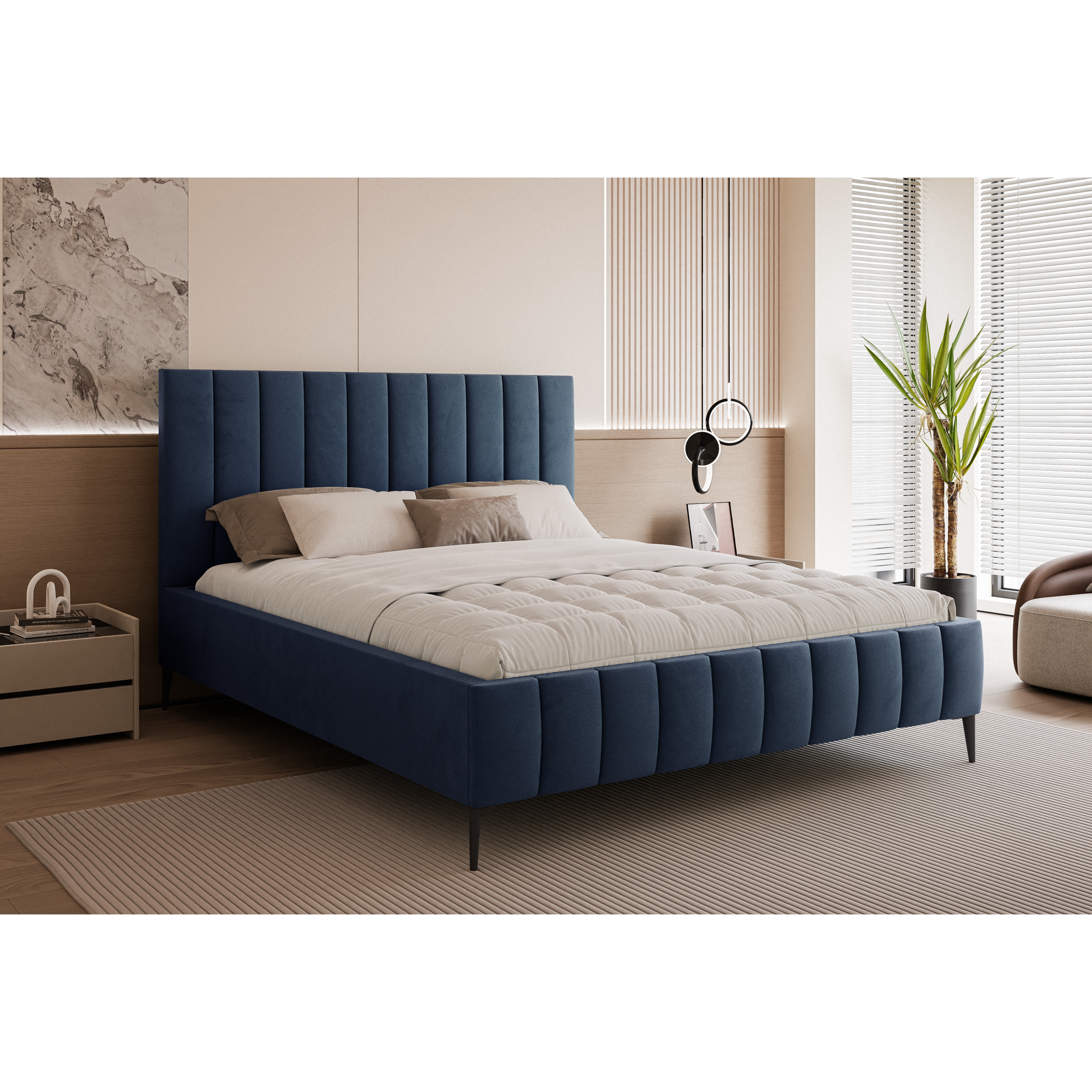 Łóżko tapicerowane VELORIA PANEL AIR 120–200x200 z wysokim zagłówkiem na nóżkach