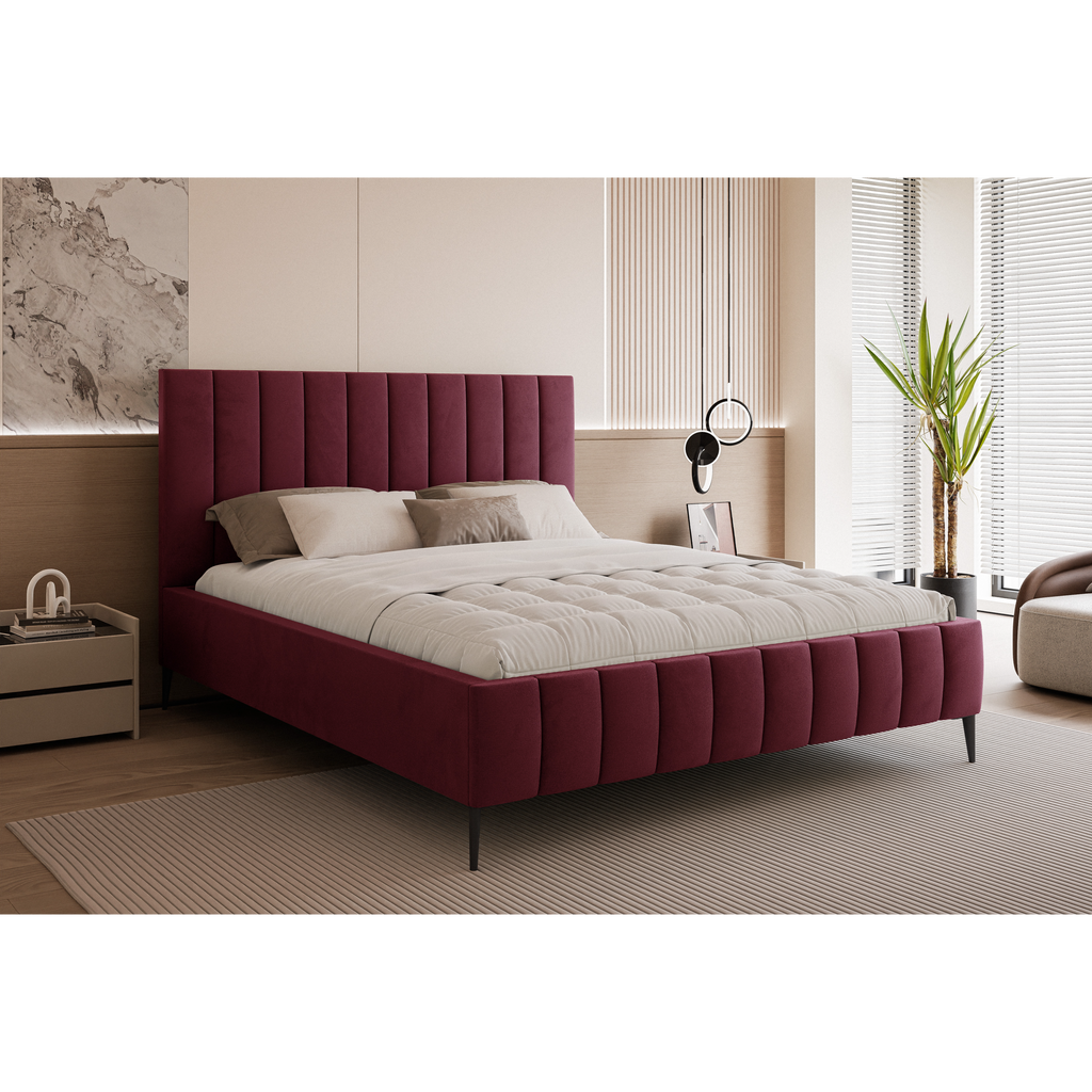 Łóżko tapicerowane VELORIA PANEL AIR 120–200x200 z wysokim zagłówkiem na nóżkach
