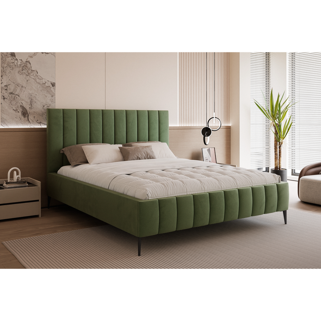 Łóżko tapicerowane VELORIA PANEL AIR 120–200x200 z wysokim zagłówkiem na nóżkach