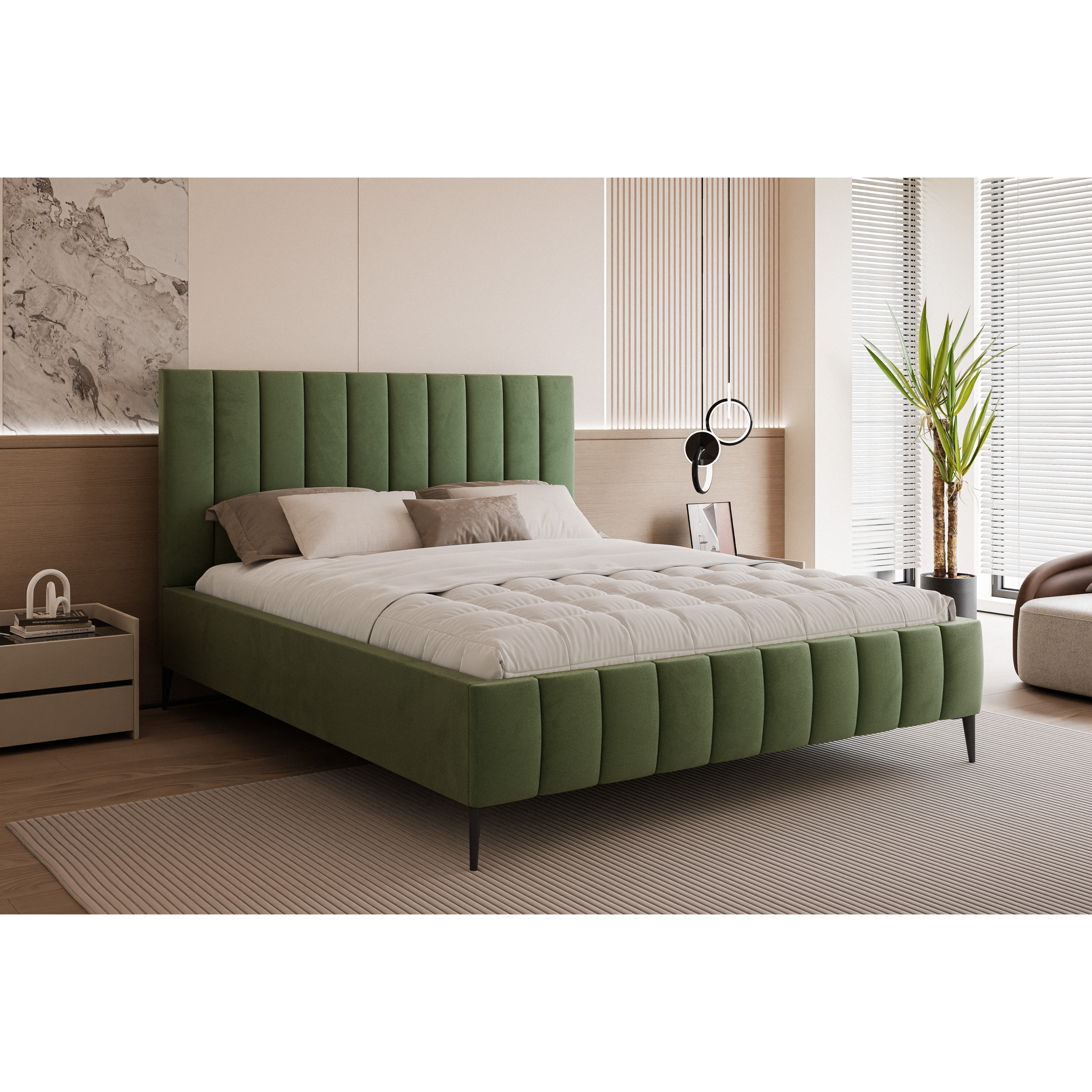Łóżko tapicerowane VELORIA PANEL AIR 120–200x200 z wysokim zagłówkiem na nóżkach
