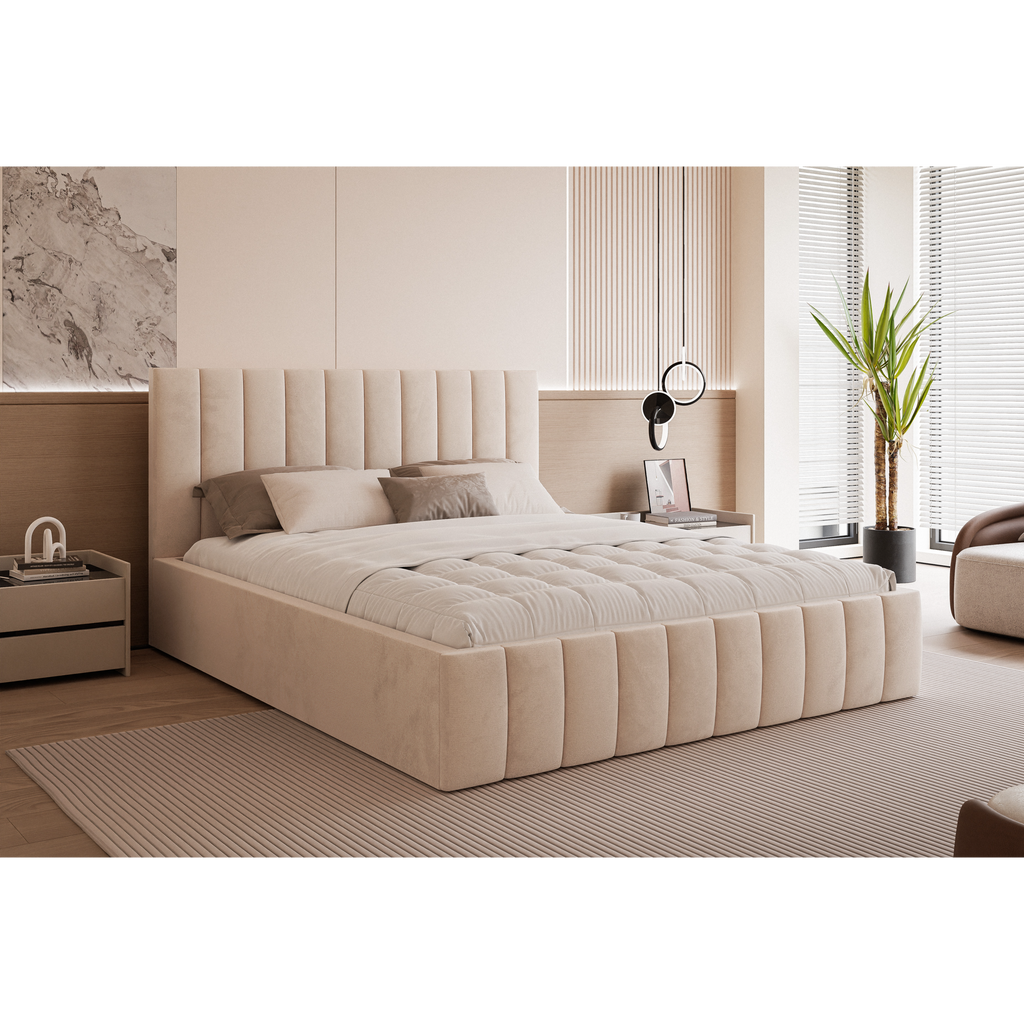 Łóżko tapicerowane VELORIA PANEL SOFT 120–200x200 z wysokim zagłówkiem