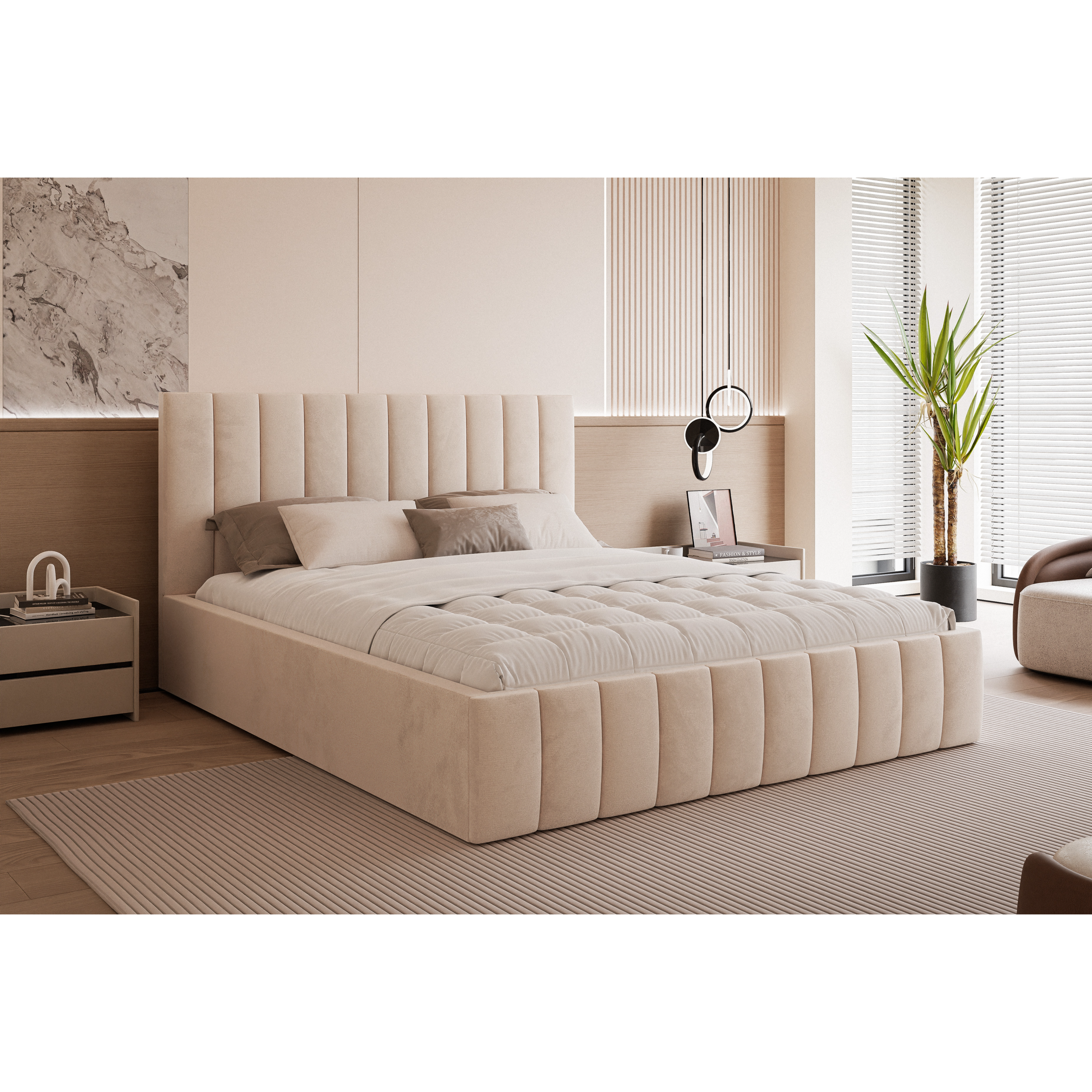 Łóżko tapicerowane VELORIA PANEL SOFT 120–200x200 z wysokim zagłówkiem