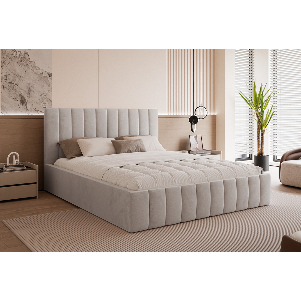 Łóżko tapicerowane VELORIA PANEL SOFT 120–200x200 z wysokim zagłówkiem