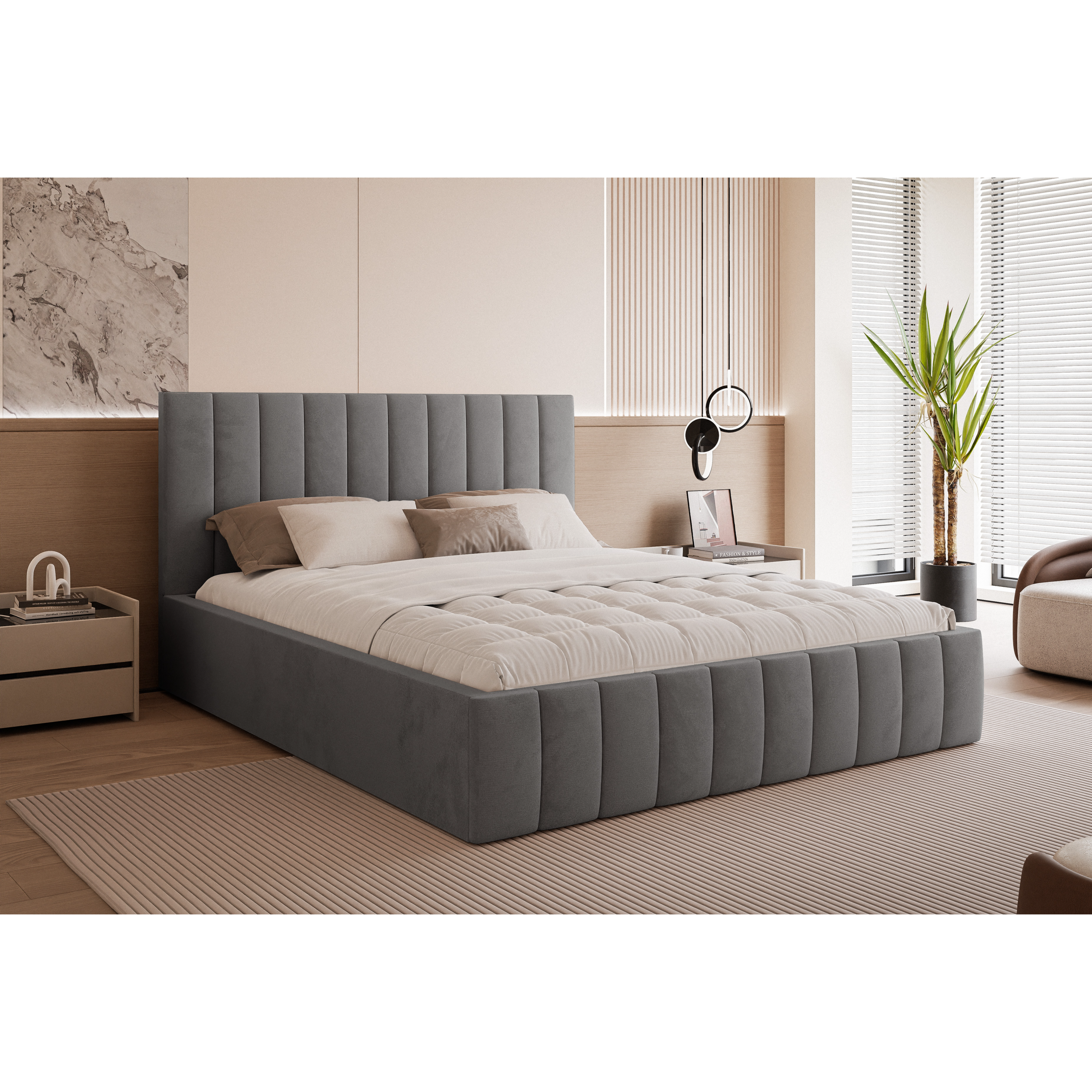 Łóżko tapicerowane VELORIA PANEL SOFT 120–200x200 z wysokim zagłówkiem