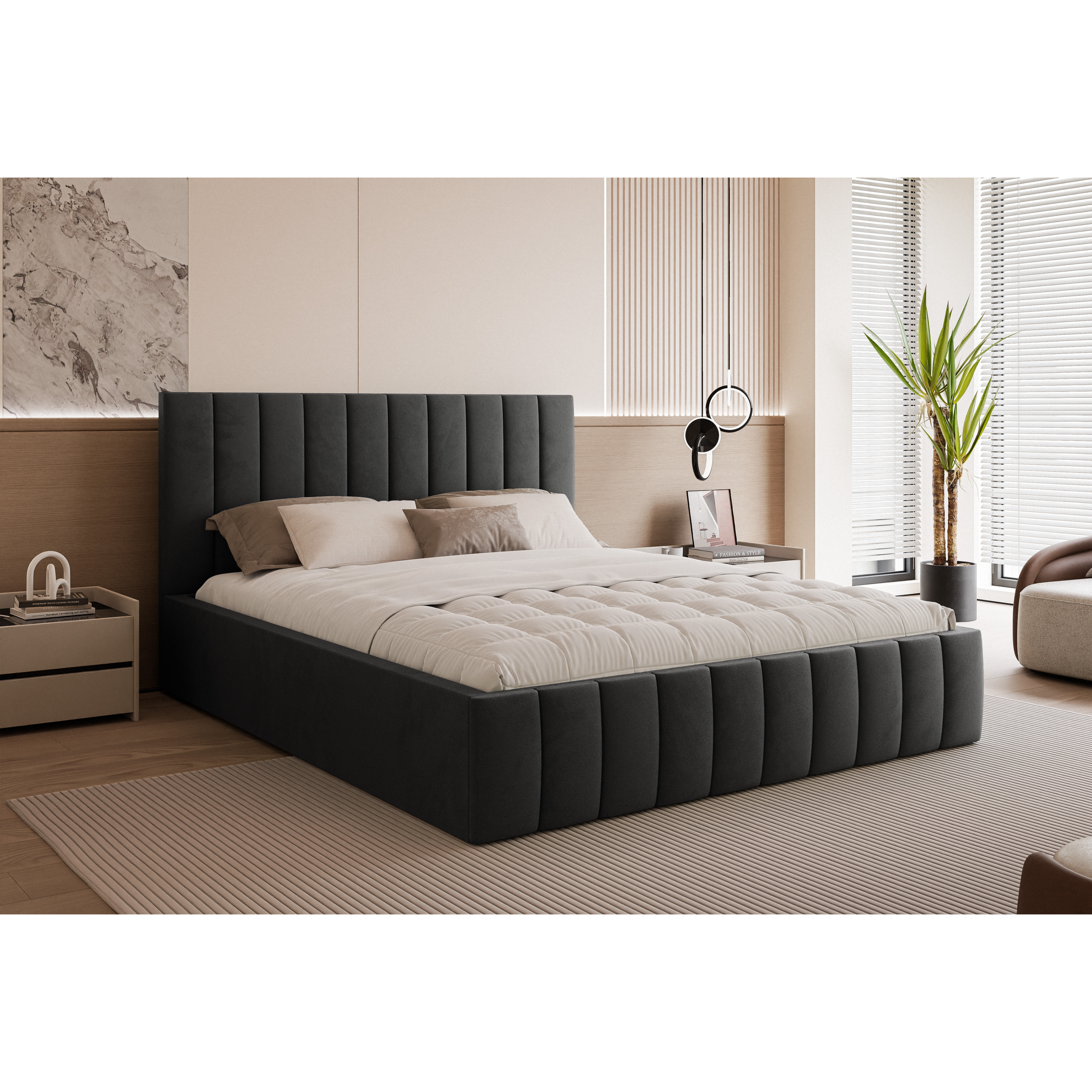 Łóżko tapicerowane VELORIA PANEL SOFT 120–200x200 z wysokim zagłówkiem