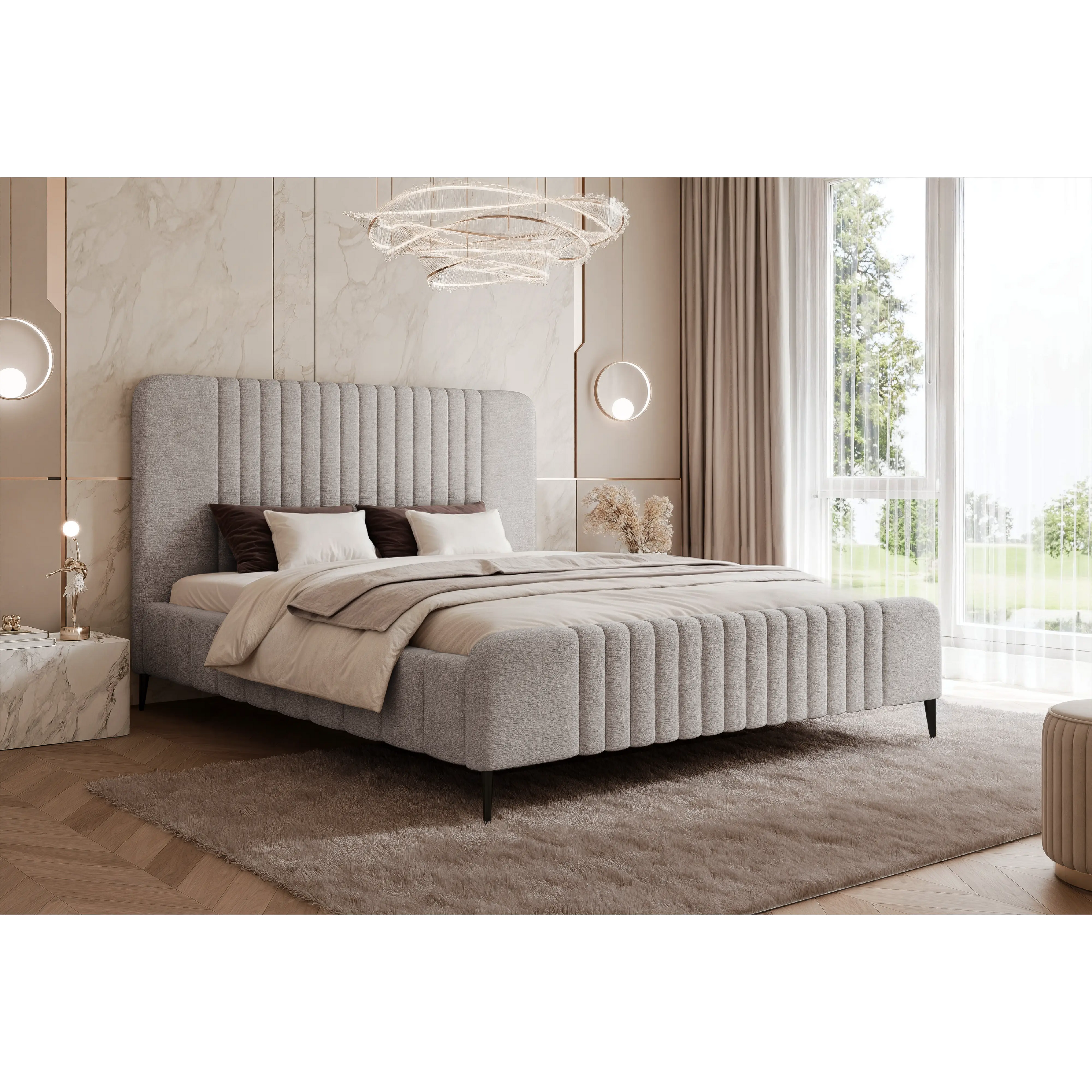 Łóżko tapicerowane Lunara SLIM na nóżkach - Tkanina Perfect Harmony