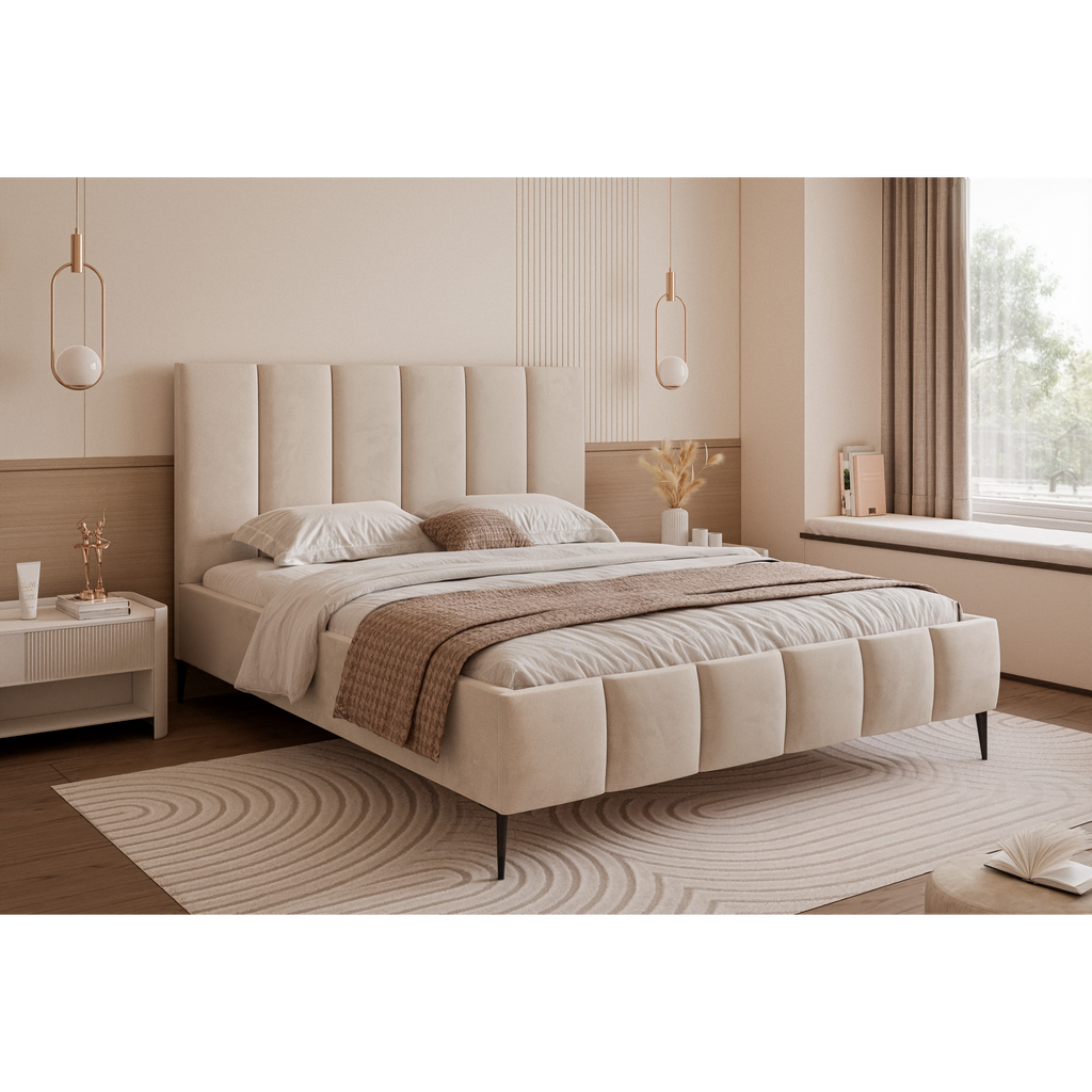 Łóżko tapicerowane LUNERA PANEL AIR 120–200x200 na nóżkach