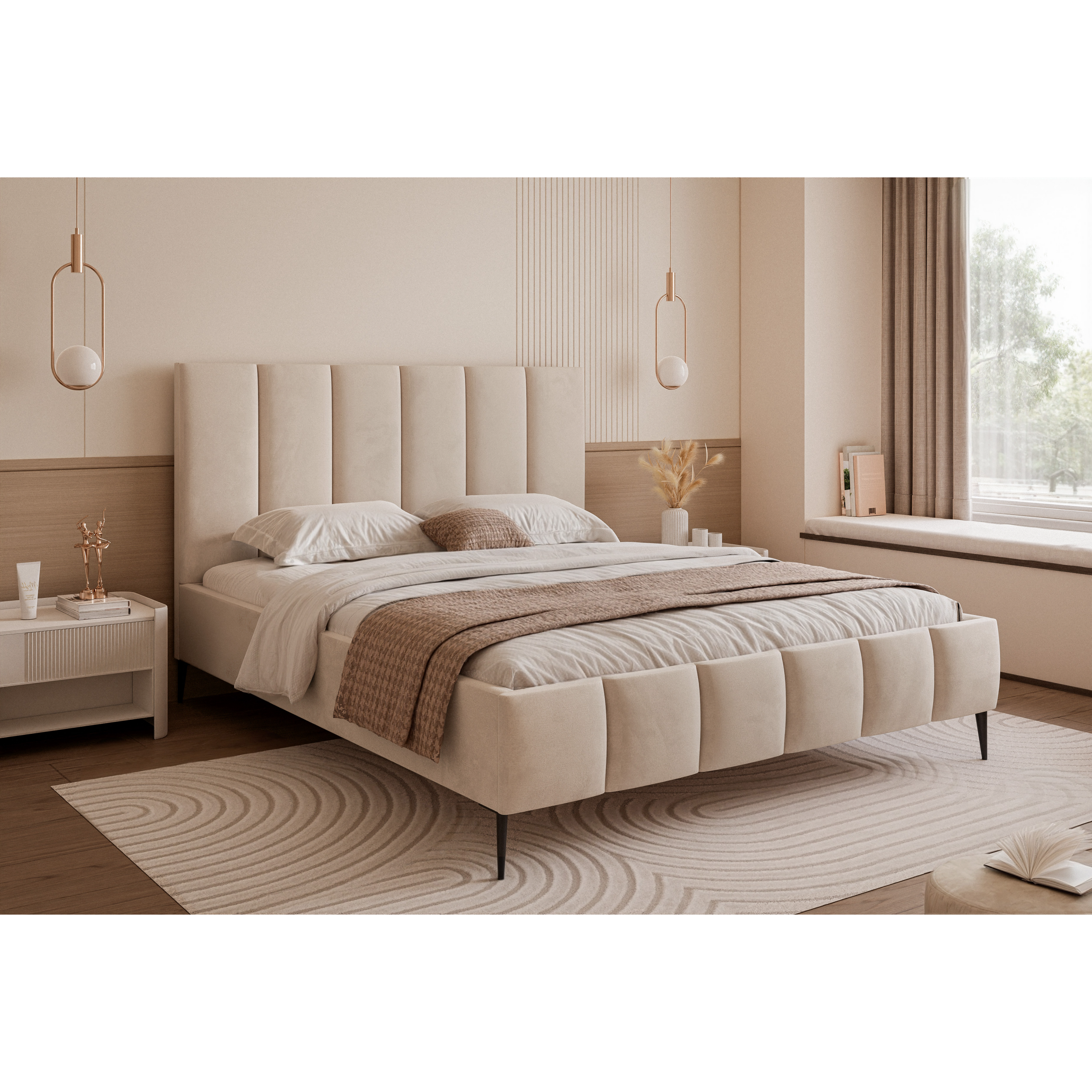 Łóżko tapicerowane LUNERA PANEL AIR 120–200x200 na nóżkach