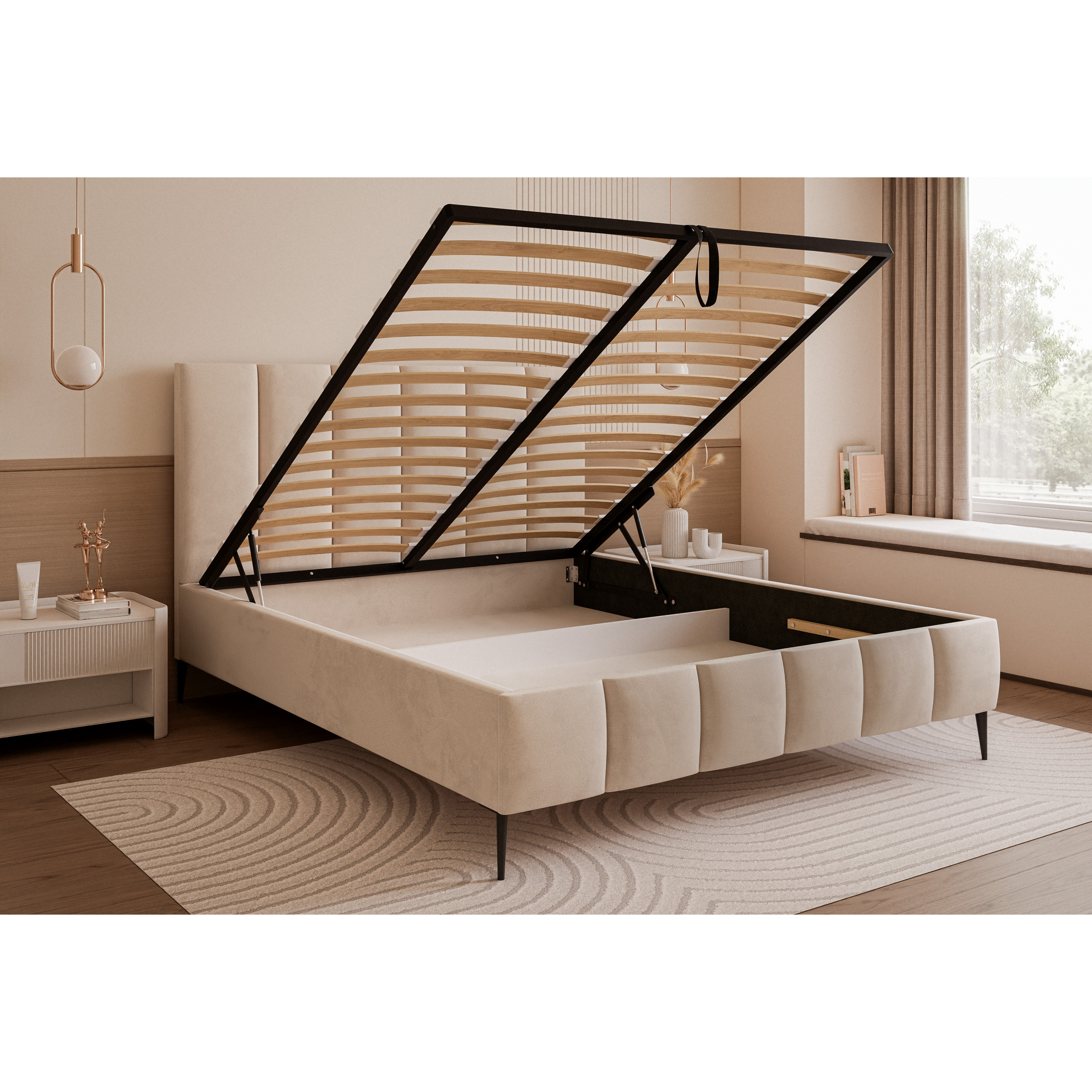 Łóżko tapicerowane LUNERA PANEL AIR 120–200x200 na nóżkach