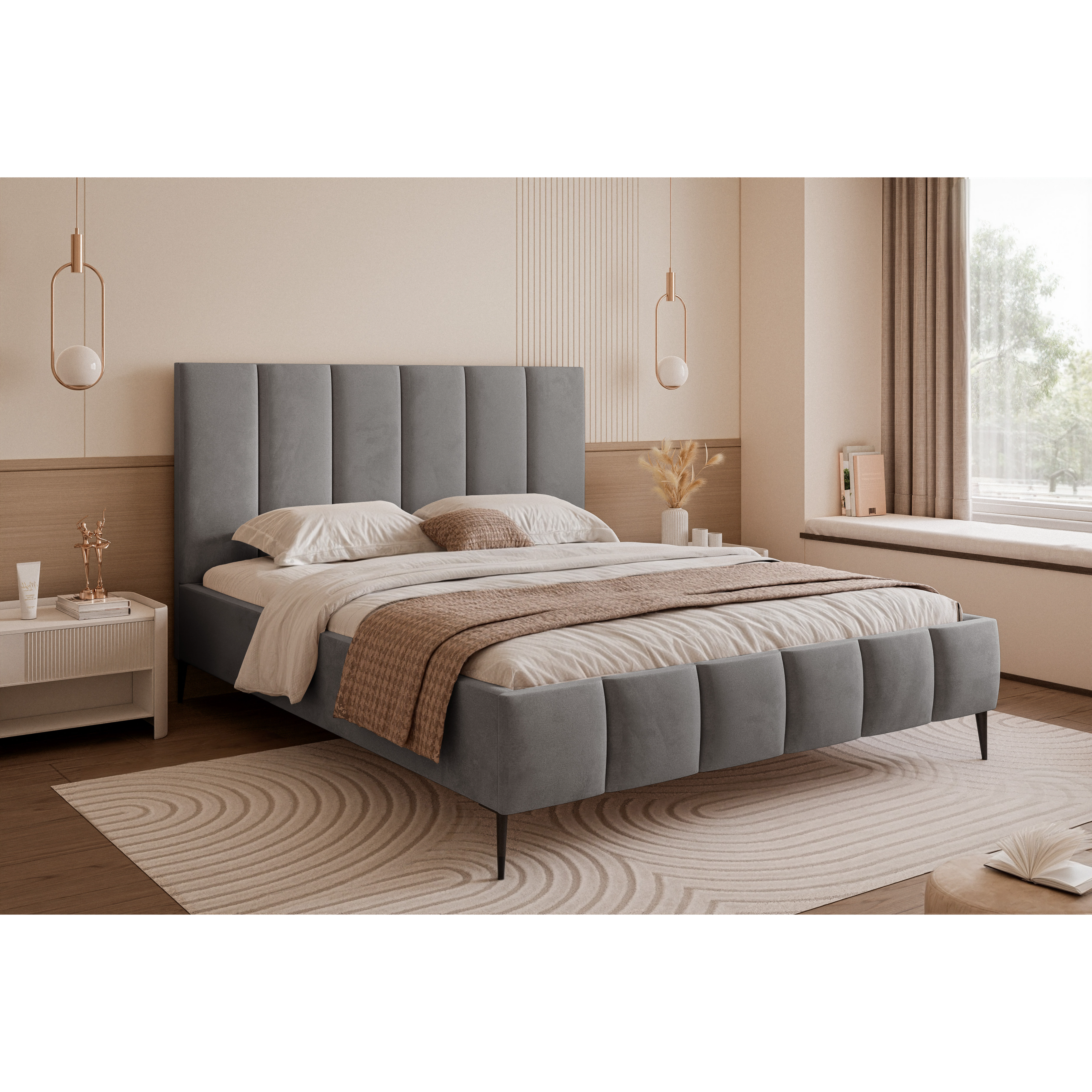 Łóżko tapicerowane LUNERA PANEL AIR 120–200x200 na nóżkach