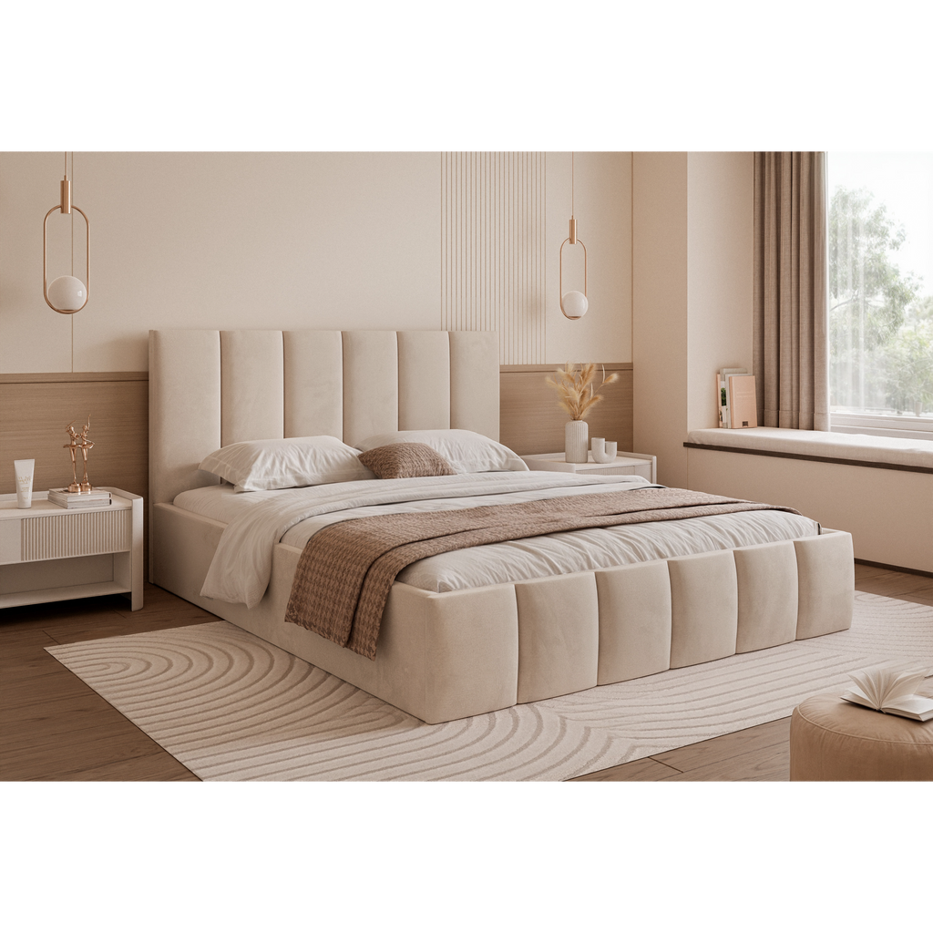Łóżko tapicerowane LUNERA PANEL SOFT 120–200x200 z wysokim zagłówkiem