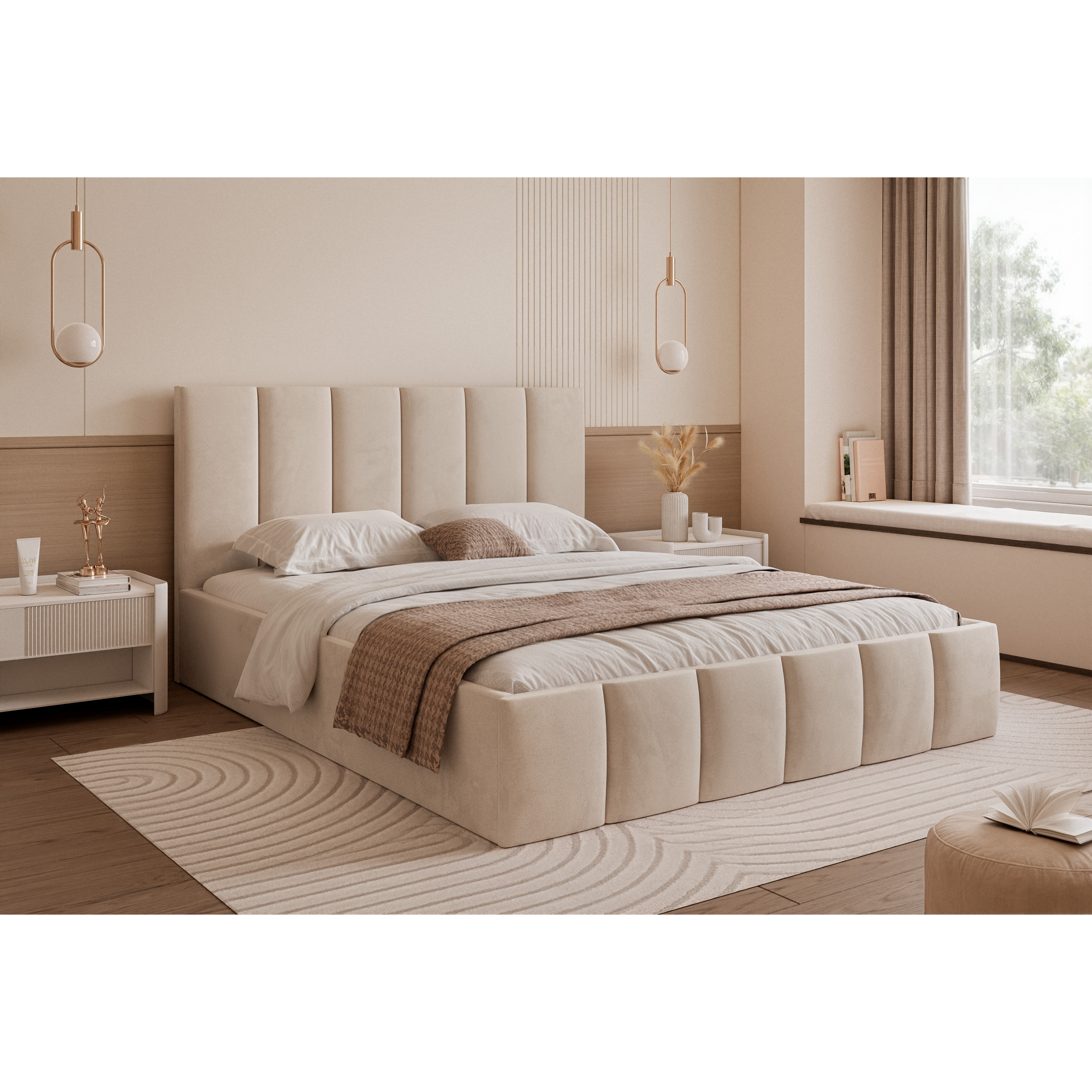 Łóżko tapicerowane LUNERA PANEL SOFT 120–200x200 z wysokim zagłówkiem