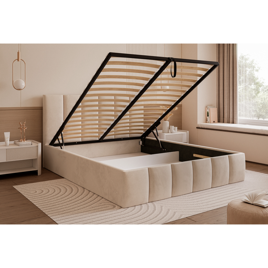 Łóżko tapicerowane LUNERA PANEL SOFT 120–200x200 z wysokim zagłówkiem