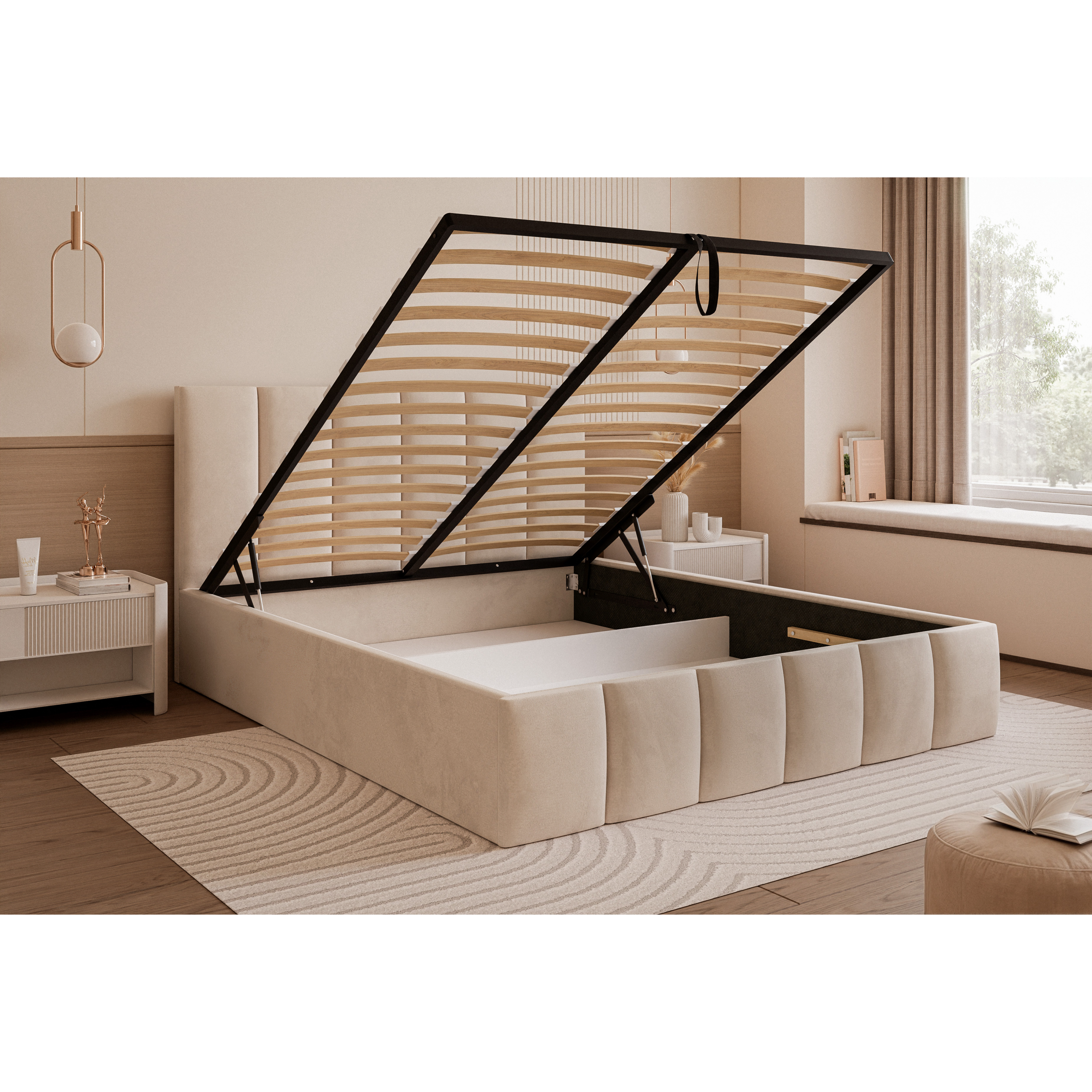 Łóżko tapicerowane LUNERA PANEL SOFT 120–200x200 z wysokim zagłówkiem